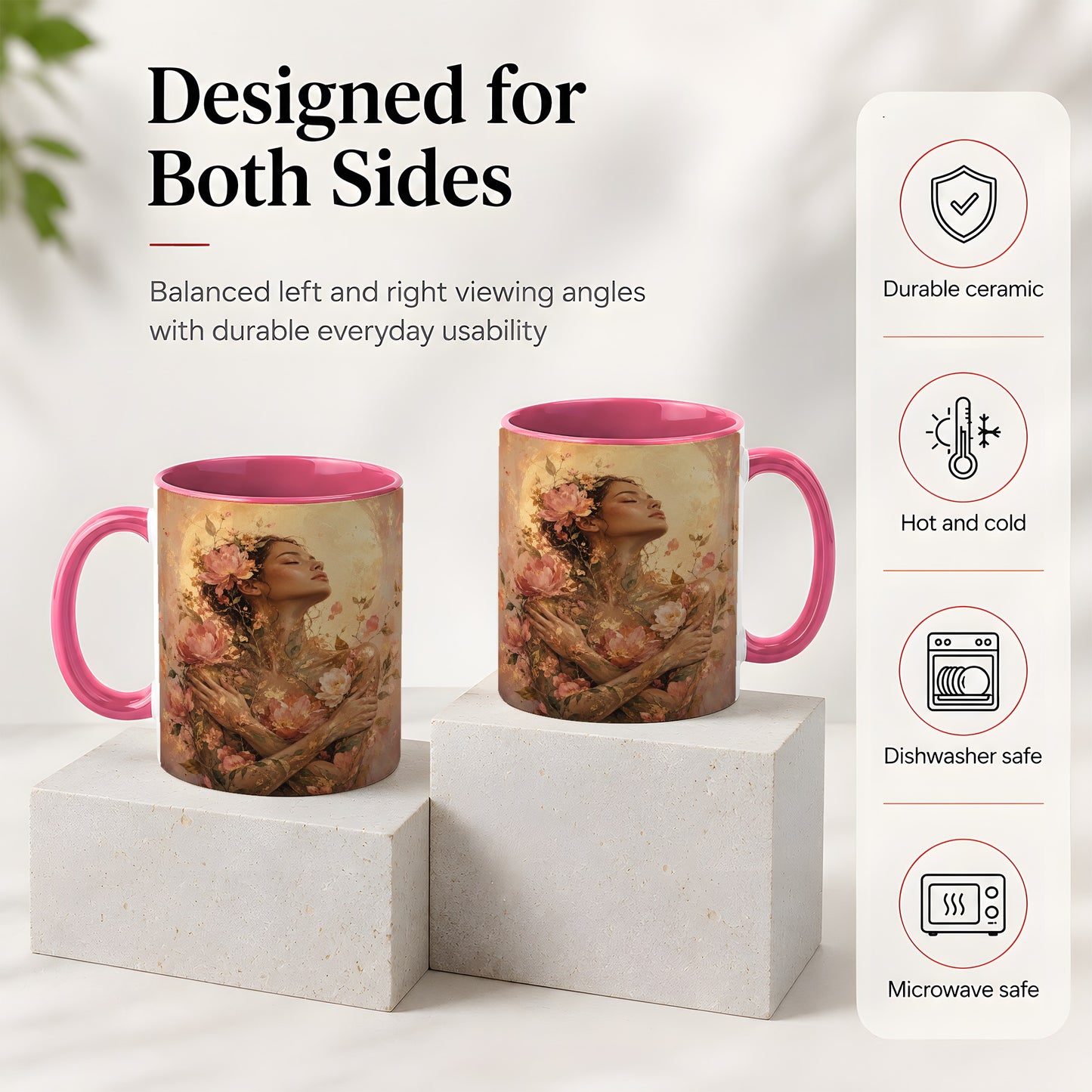 #pl[11oz|Pink] Floral Woman Ceramic Mug, Self Embrace Botanical Portrait