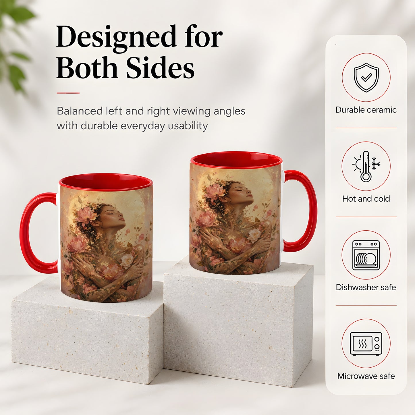 #pl[11oz|Red] Floral Woman Ceramic Mug, Self Embrace Botanical Portrait