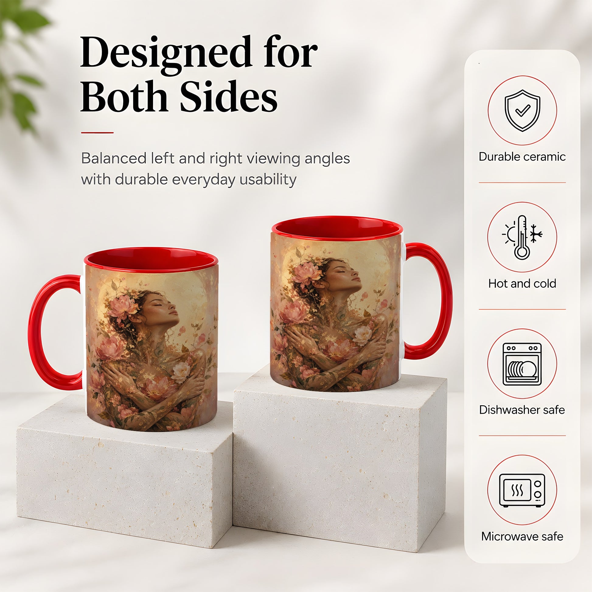 #pl[11oz|Red] Floral Woman Ceramic Mug, Self Embrace Botanical Portrait