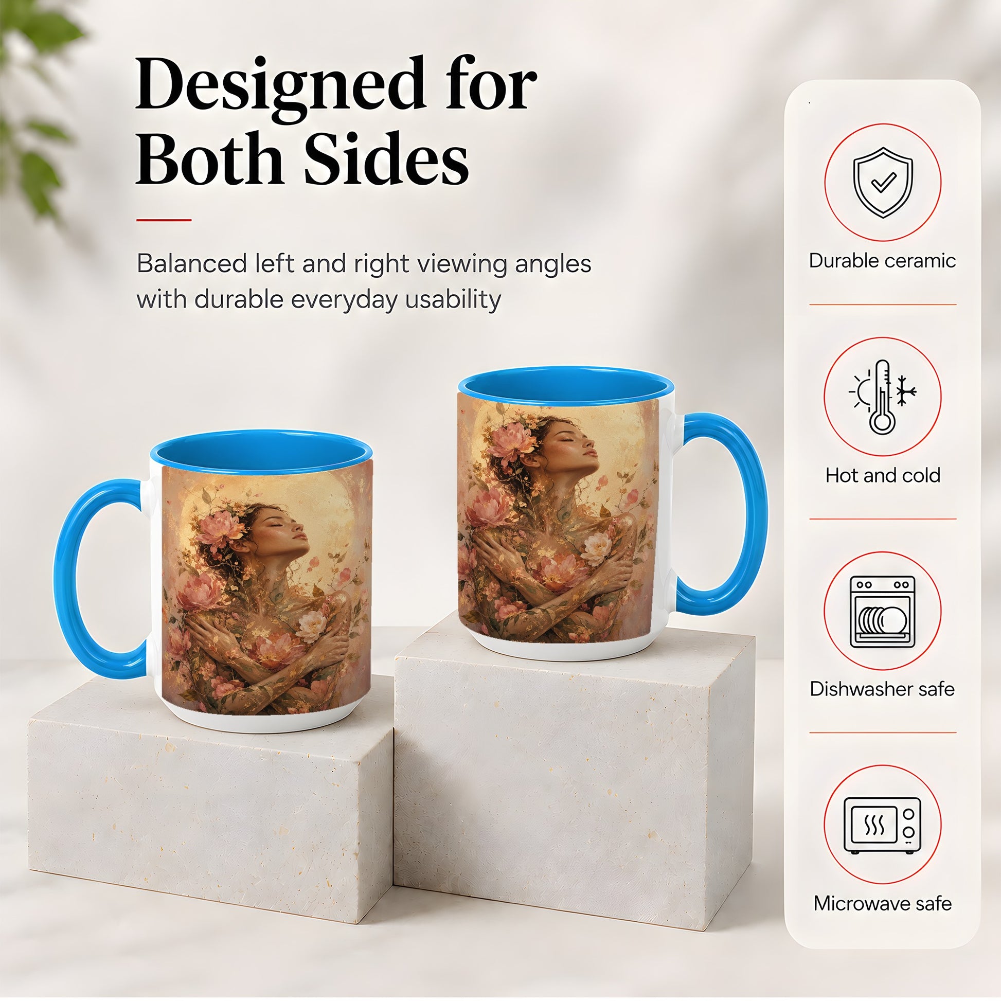 #pl[15oz|Blue] Floral Woman Ceramic Mug, Self Embrace Botanical Portrait