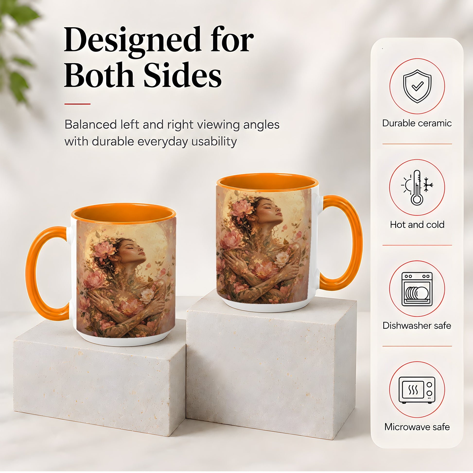 #pl[15oz|Orange] Floral Woman Ceramic Mug, Self Embrace Botanical Portrait