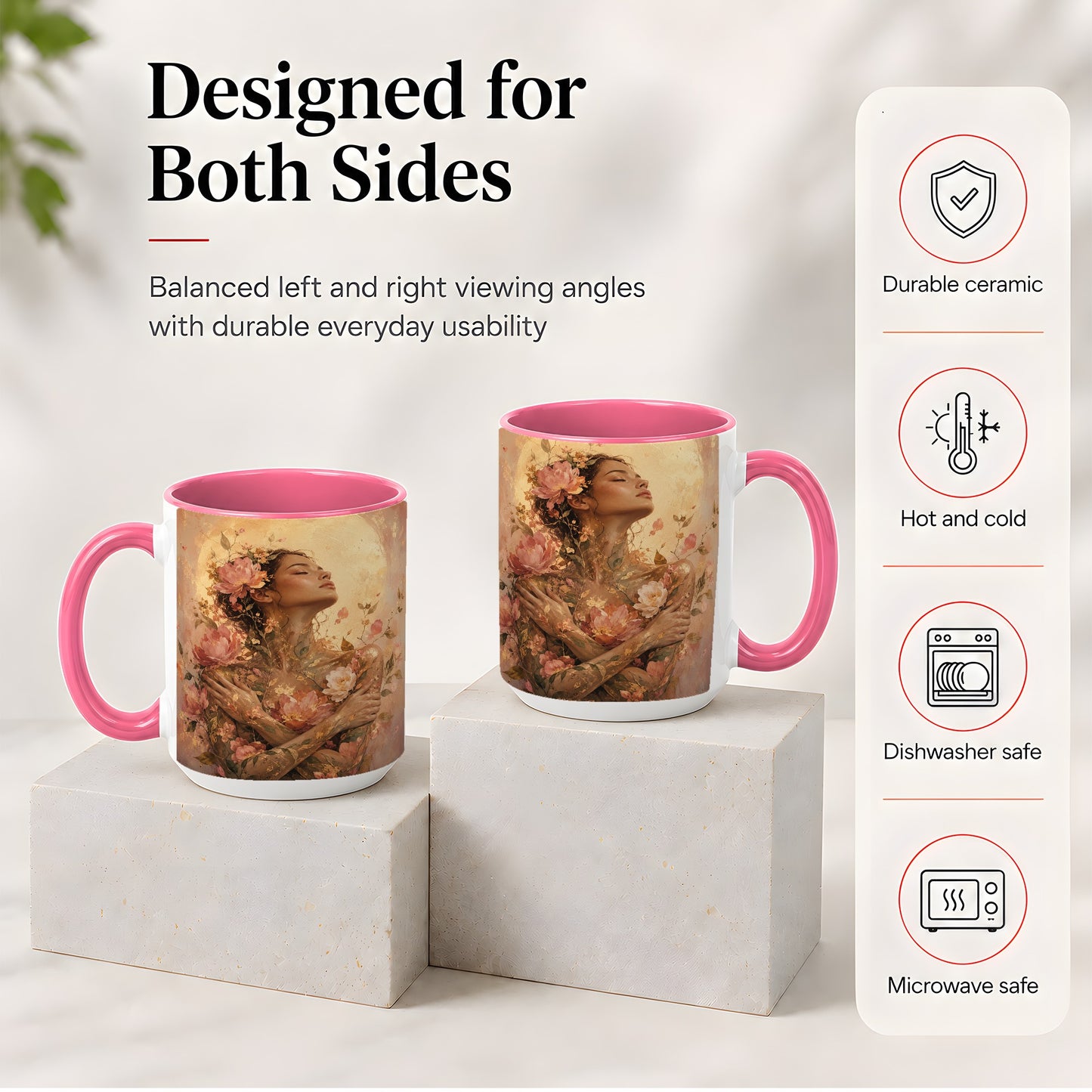 #pl[15oz|Pink] Floral Woman Ceramic Mug, Self Embrace Botanical Portrait