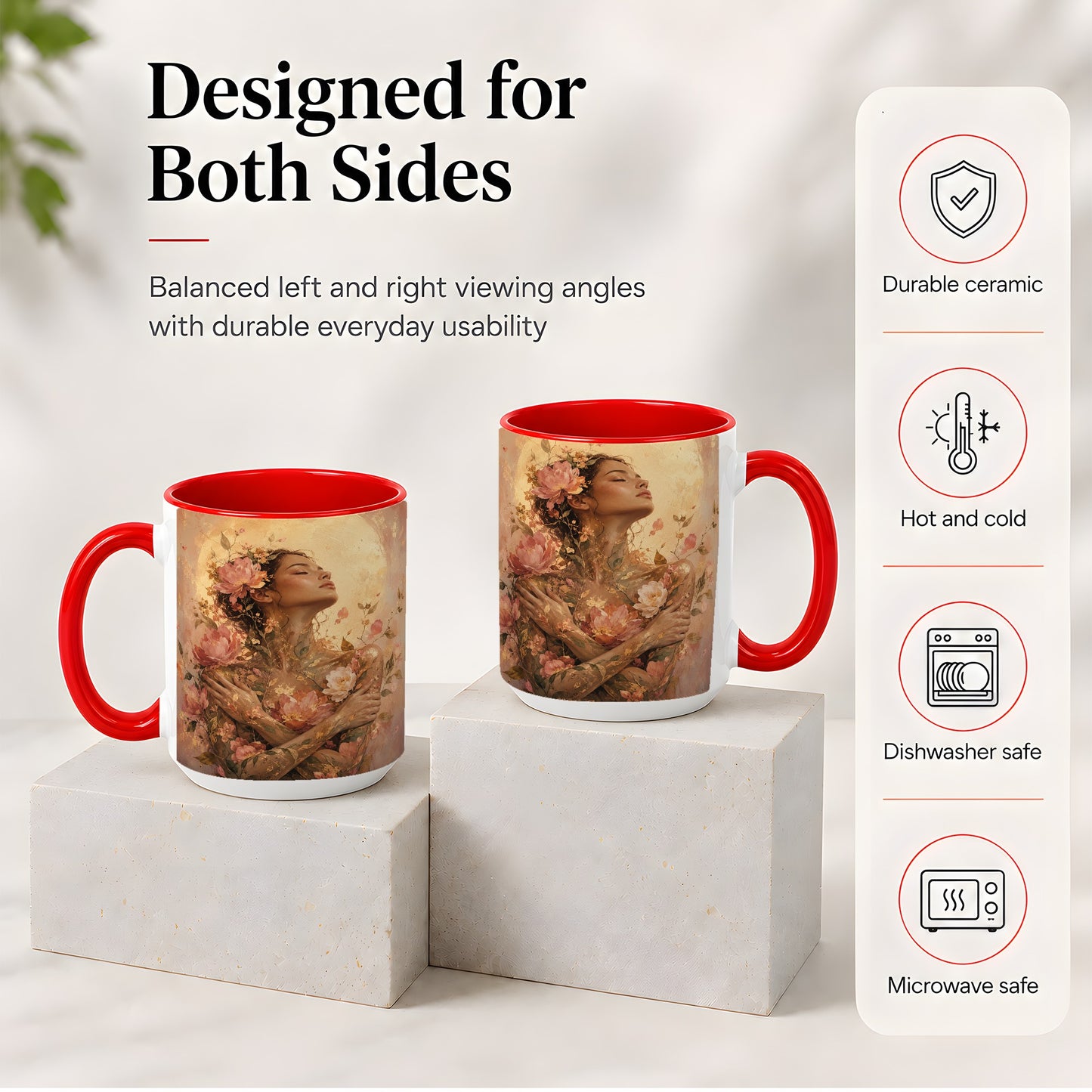 #pl[15oz|Red] Floral Woman Ceramic Mug, Self Embrace Botanical Portrait