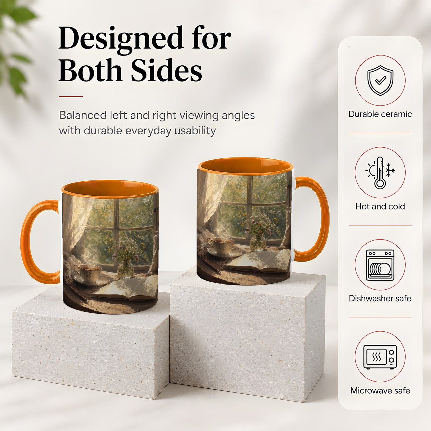 #pl[11oz|Orange] Cozy Reading Nook Ceramic Mug, Tea Book and Flowers Art