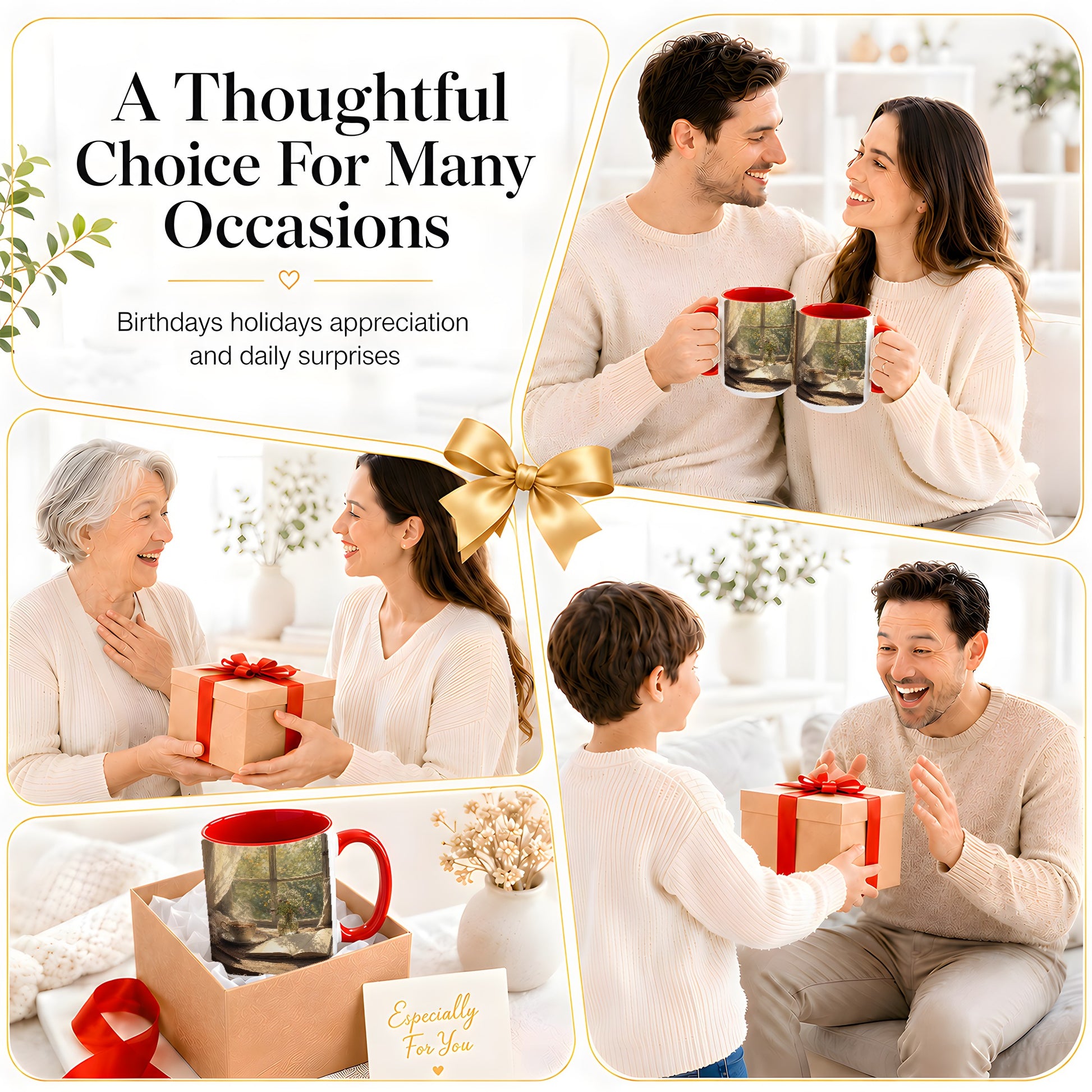 #pl[15oz|Red] Cozy Reading Nook Ceramic Mug, Tea Book and Flowers Art