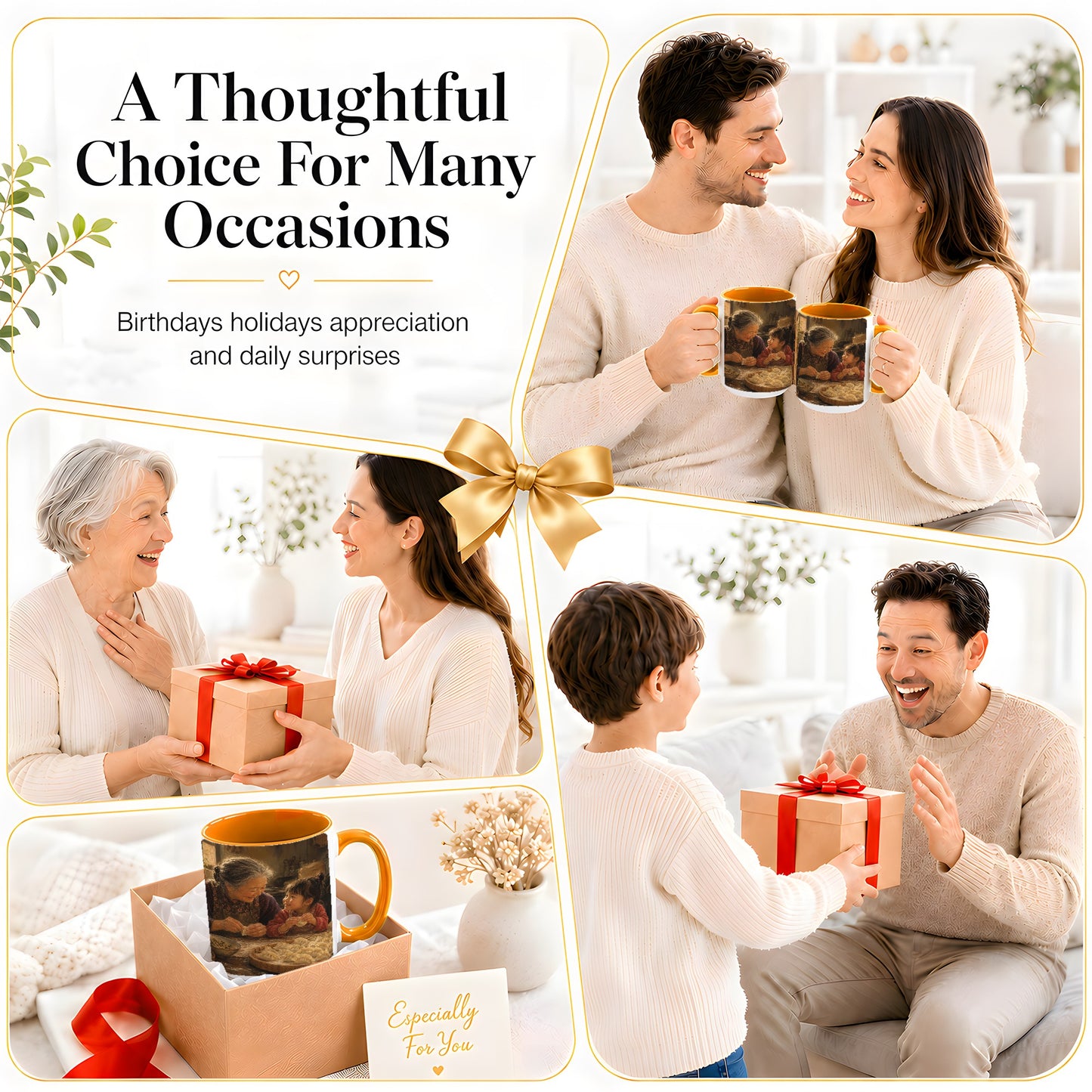 #pl[15oz|Orange] Family Dumpling Making Ceramic Mug, Grandma and Child Art