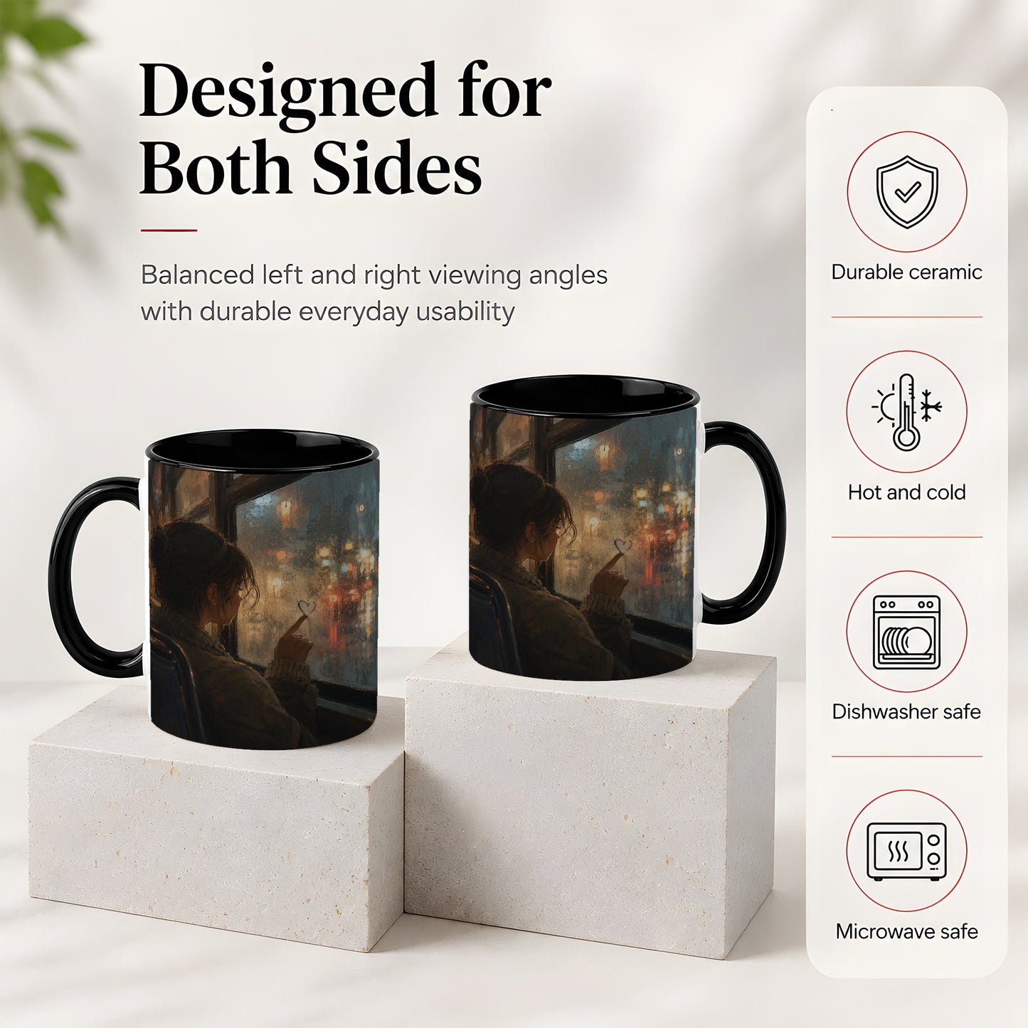#pl[11oz|Black] Rainy Window Heart Ceramic Mug, Rainy Night City Art
