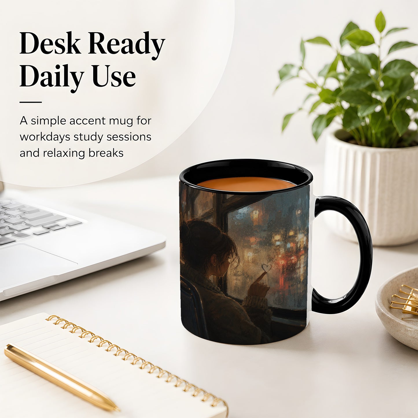 #pl[11oz|Black] Rainy Window Heart Ceramic Mug, Rainy Night City Art