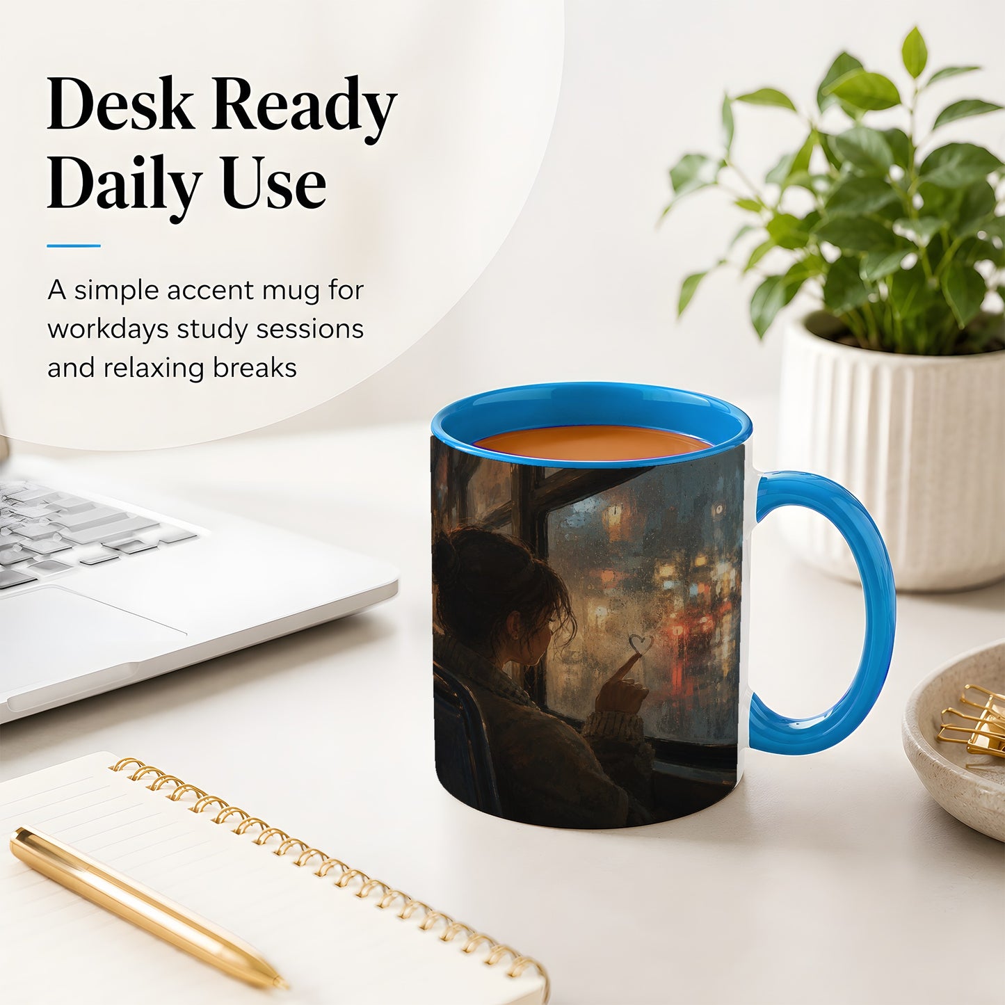 #pl[11oz|Blue] Rainy Window Heart Ceramic Mug, Rainy Night City Art
