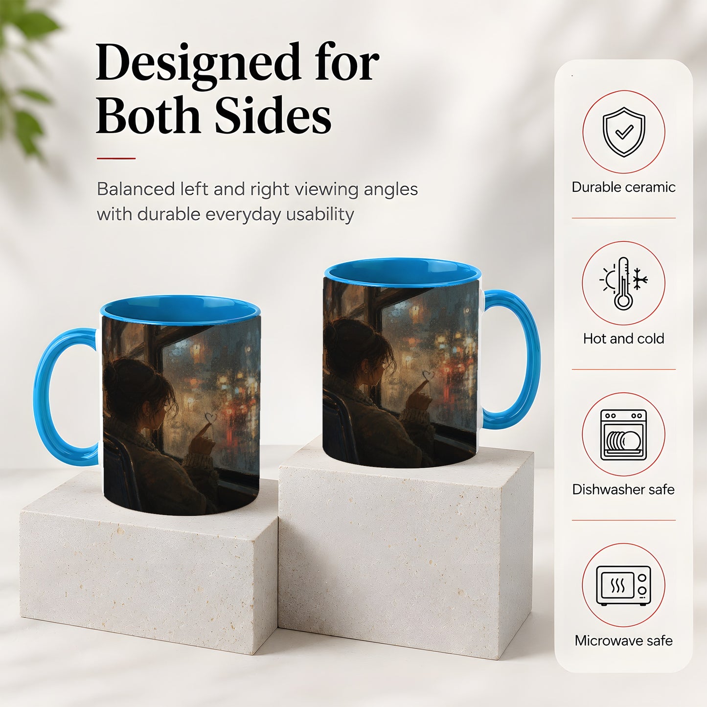 #pl[11oz|Blue] Rainy Window Heart Ceramic Mug, Rainy Night City Art