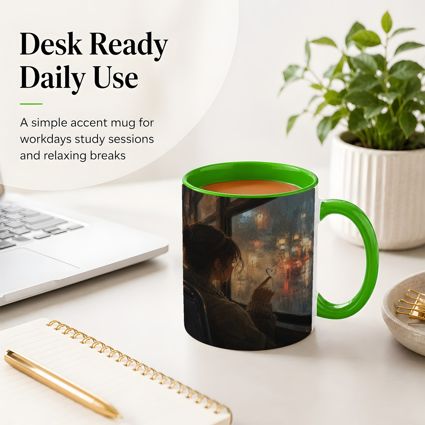 #pl[11oz|Green] Rainy Window Heart Ceramic Mug, Rainy Night City Art