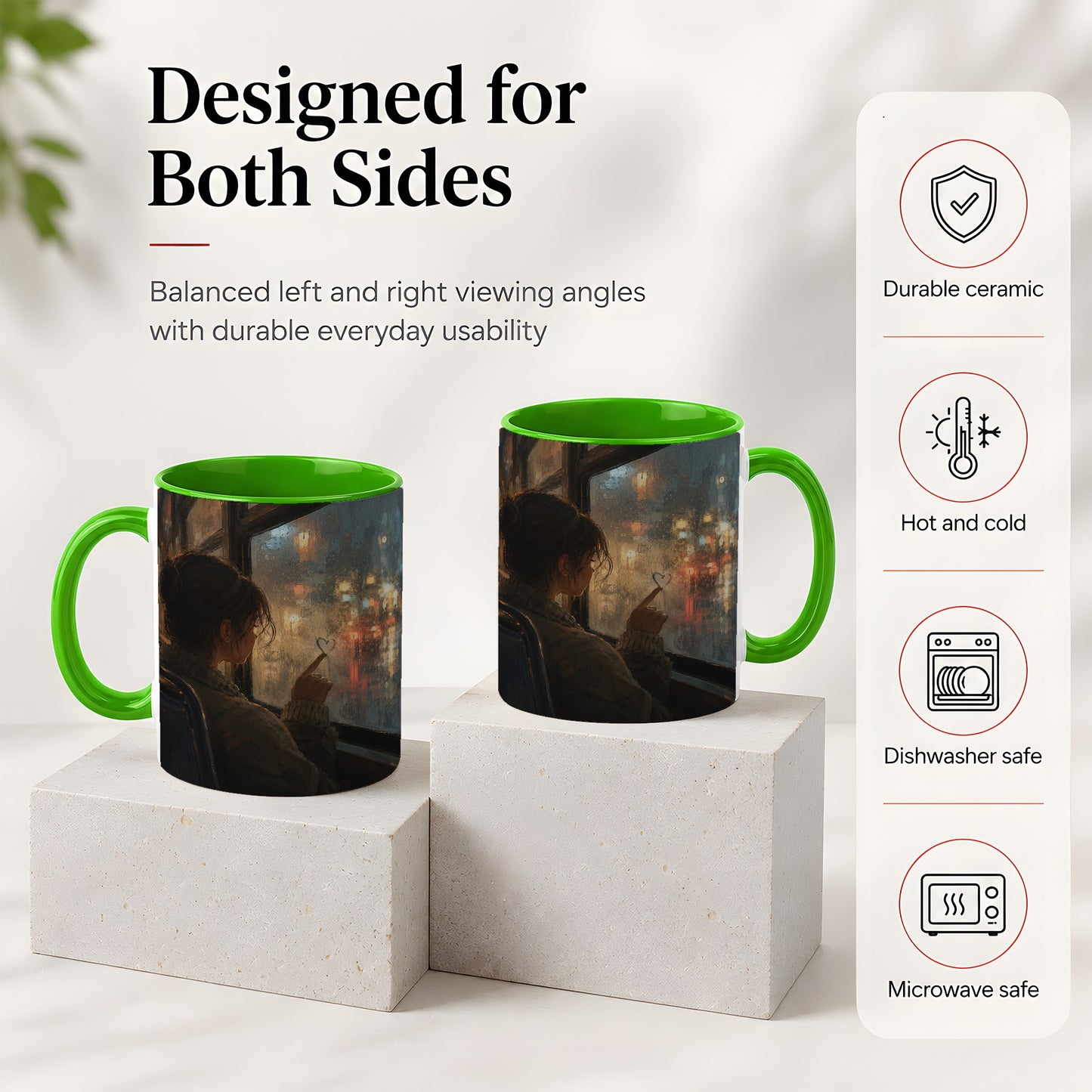 #pl[11oz|Green] Rainy Window Heart Ceramic Mug, Rainy Night City Art