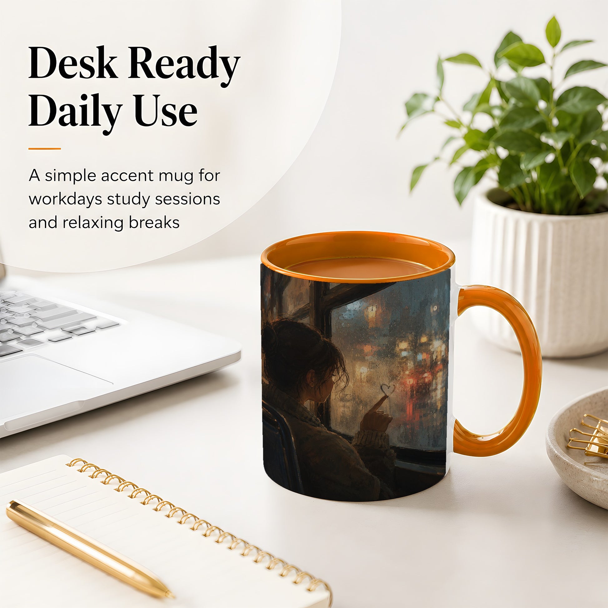 #pl[11oz|Orange] Rainy Window Heart Ceramic Mug, Rainy Night City Art