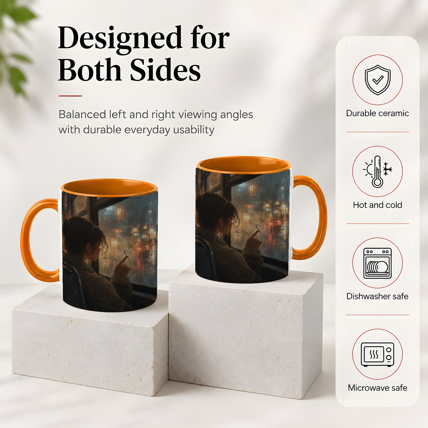 #pl[11oz|Orange] Rainy Window Heart Ceramic Mug, Rainy Night City Art
