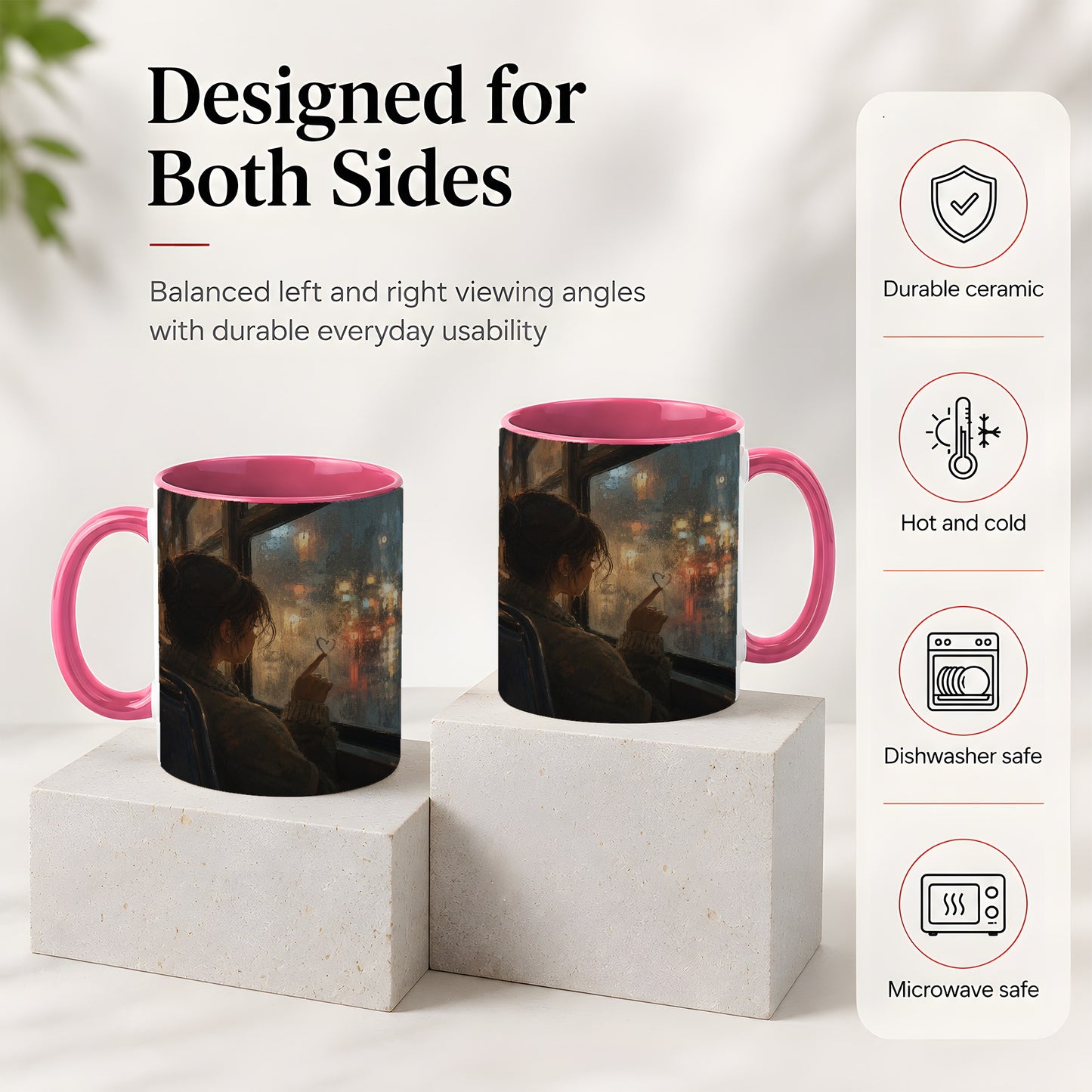 #pl[11oz|Pink] Rainy Window Heart Ceramic Mug, Rainy Night City Art