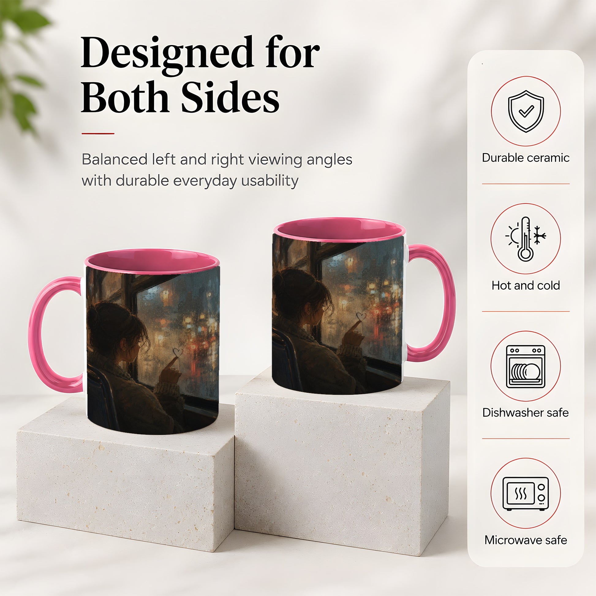 #pl[11oz|Pink] Rainy Window Heart Ceramic Mug, Rainy Night City Art