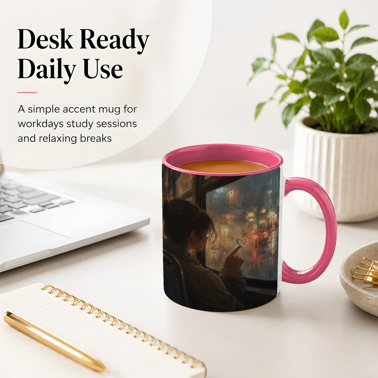 #pl[11oz|Pink] Rainy Window Heart Ceramic Mug, Rainy Night City Art