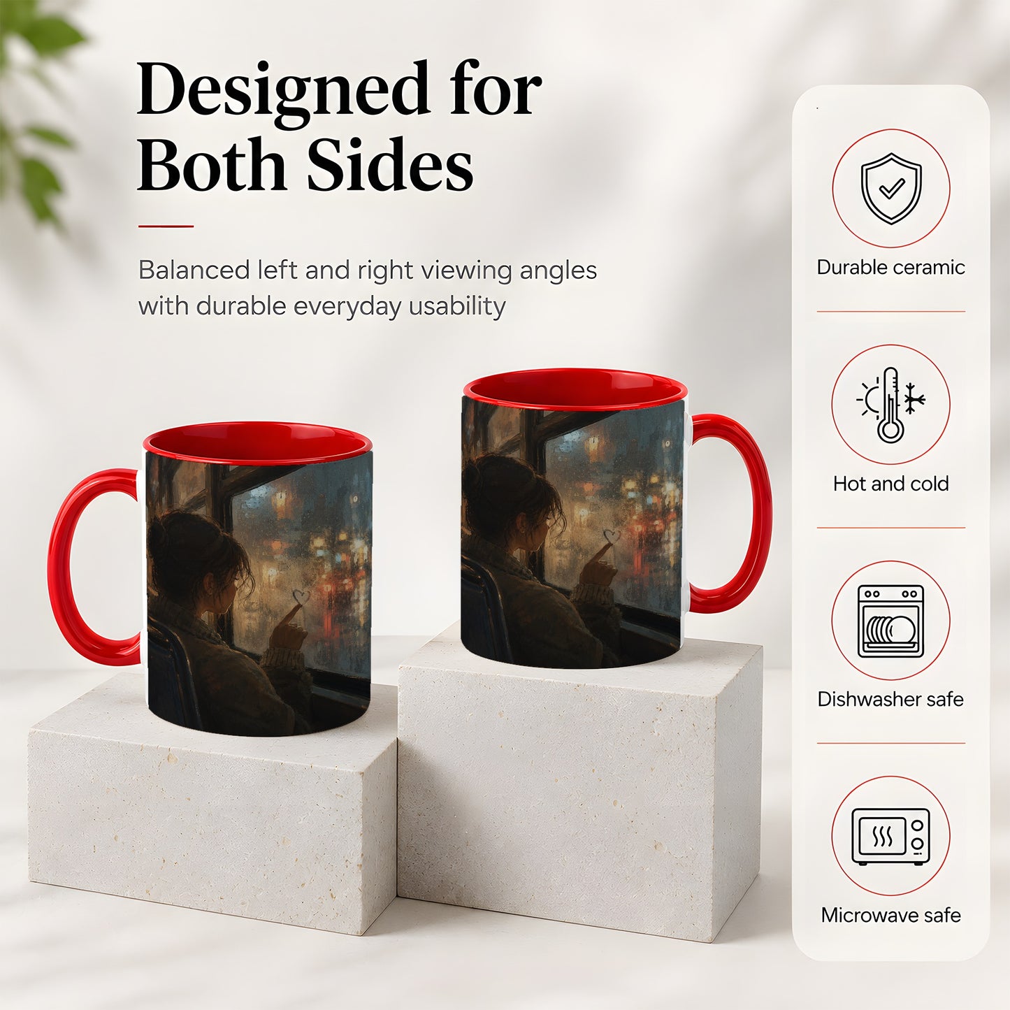 #pl[11oz|Red] Rainy Window Heart Ceramic Mug, Rainy Night City Art