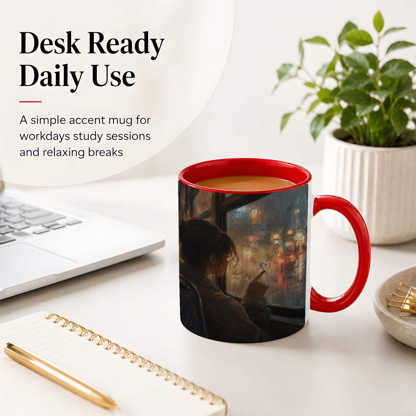 #pl[11oz|Red] Rainy Window Heart Ceramic Mug, Rainy Night City Art