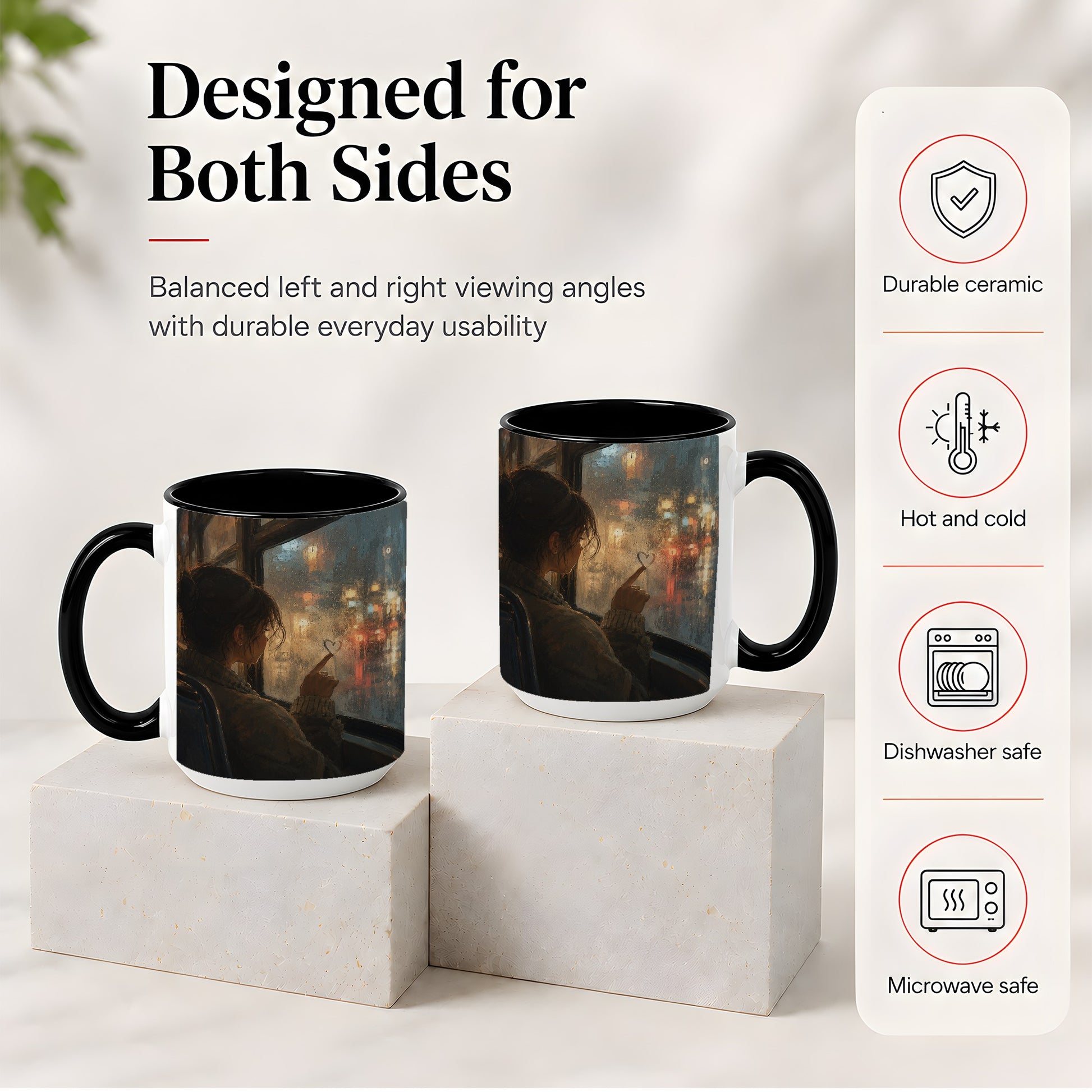 #pl[15oz|Black] Rainy Window Heart Ceramic Mug, Rainy Night City Art