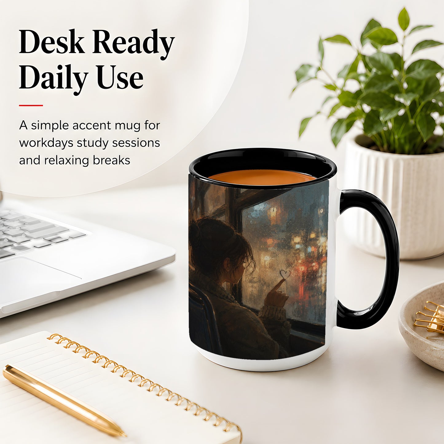 #pl[15oz|Black] Rainy Window Heart Ceramic Mug, Rainy Night City Art