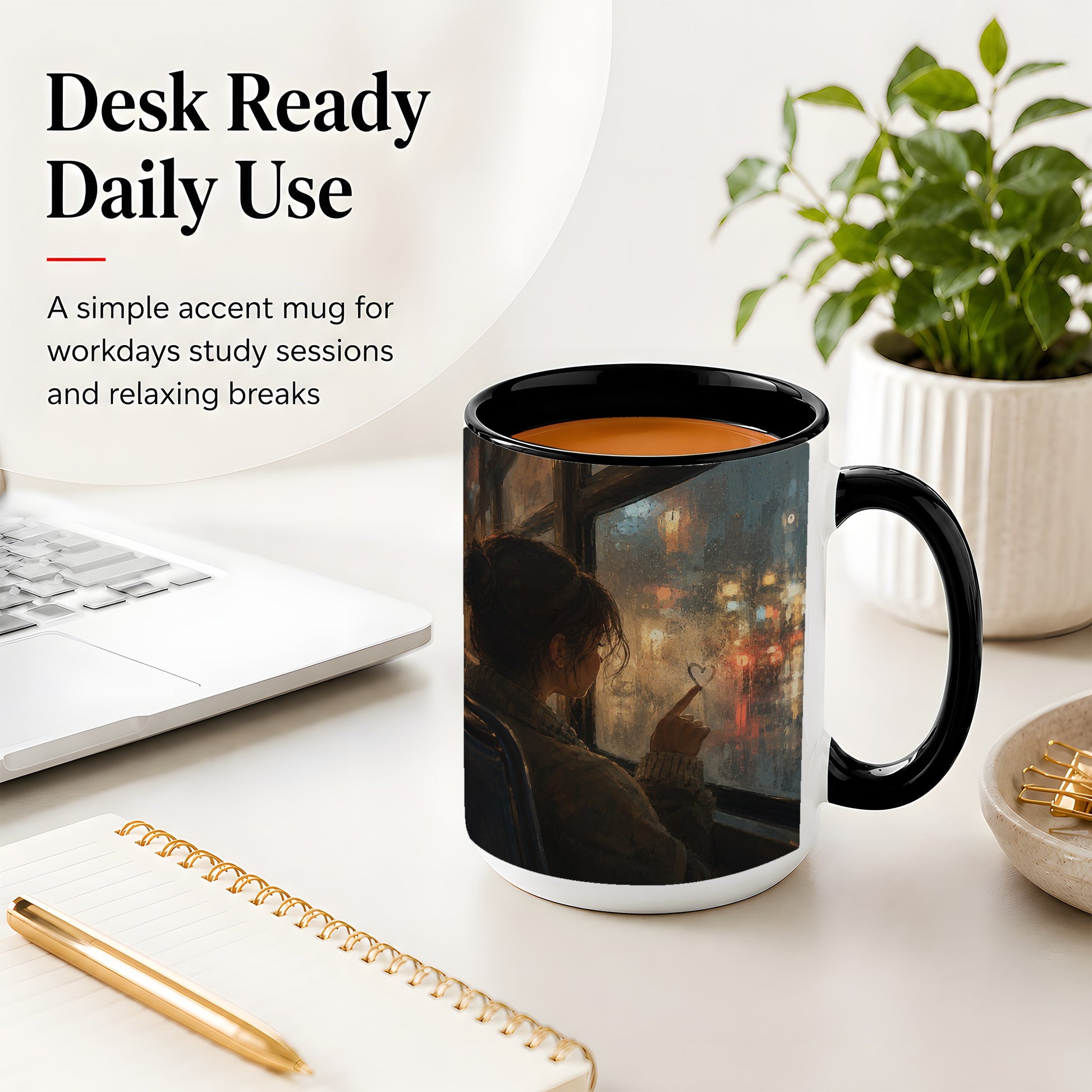 #pl[15oz|Black] Rainy Window Heart Ceramic Mug, Rainy Night City Art