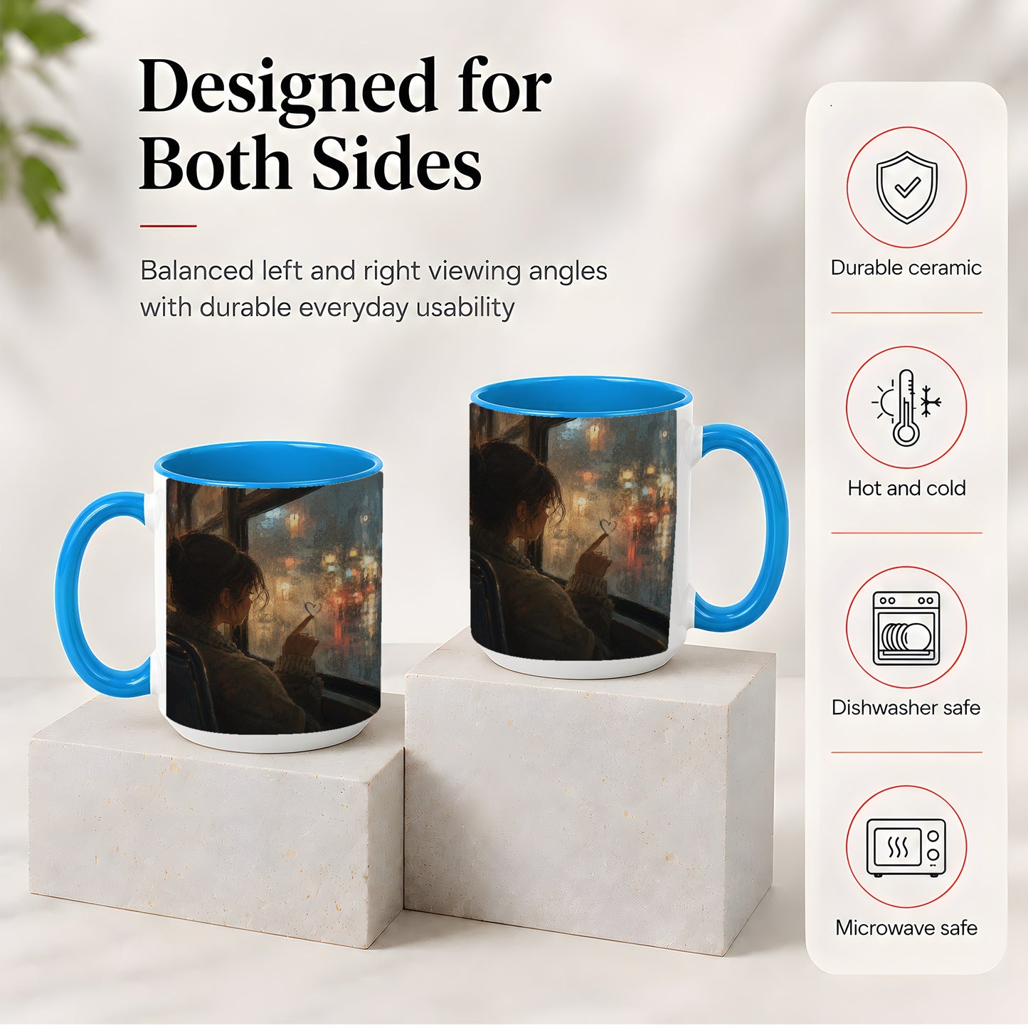 #pl[15oz|Blue] Rainy Window Heart Ceramic Mug, Rainy Night City Art