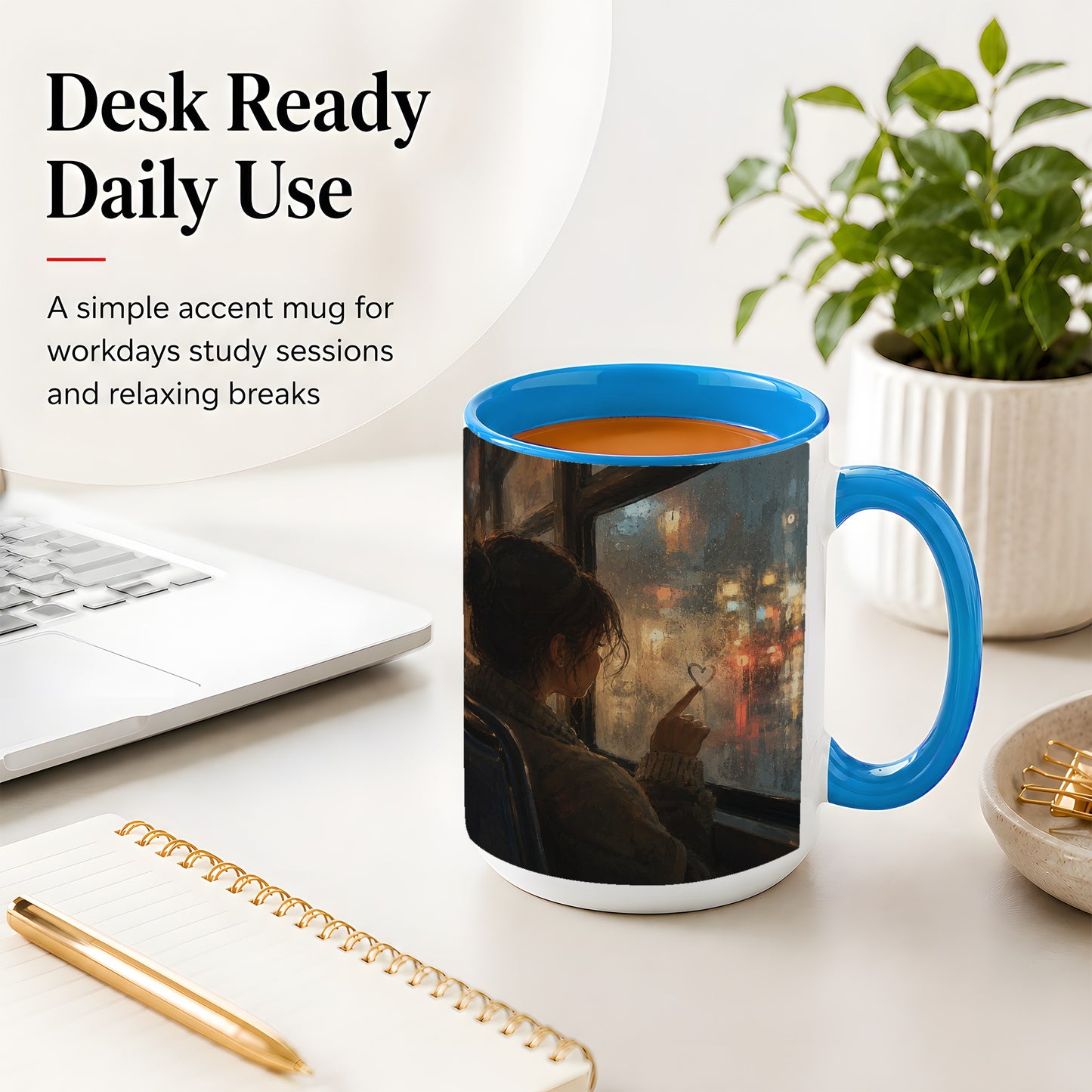 #pl[15oz|Blue] Rainy Window Heart Ceramic Mug, Rainy Night City Art