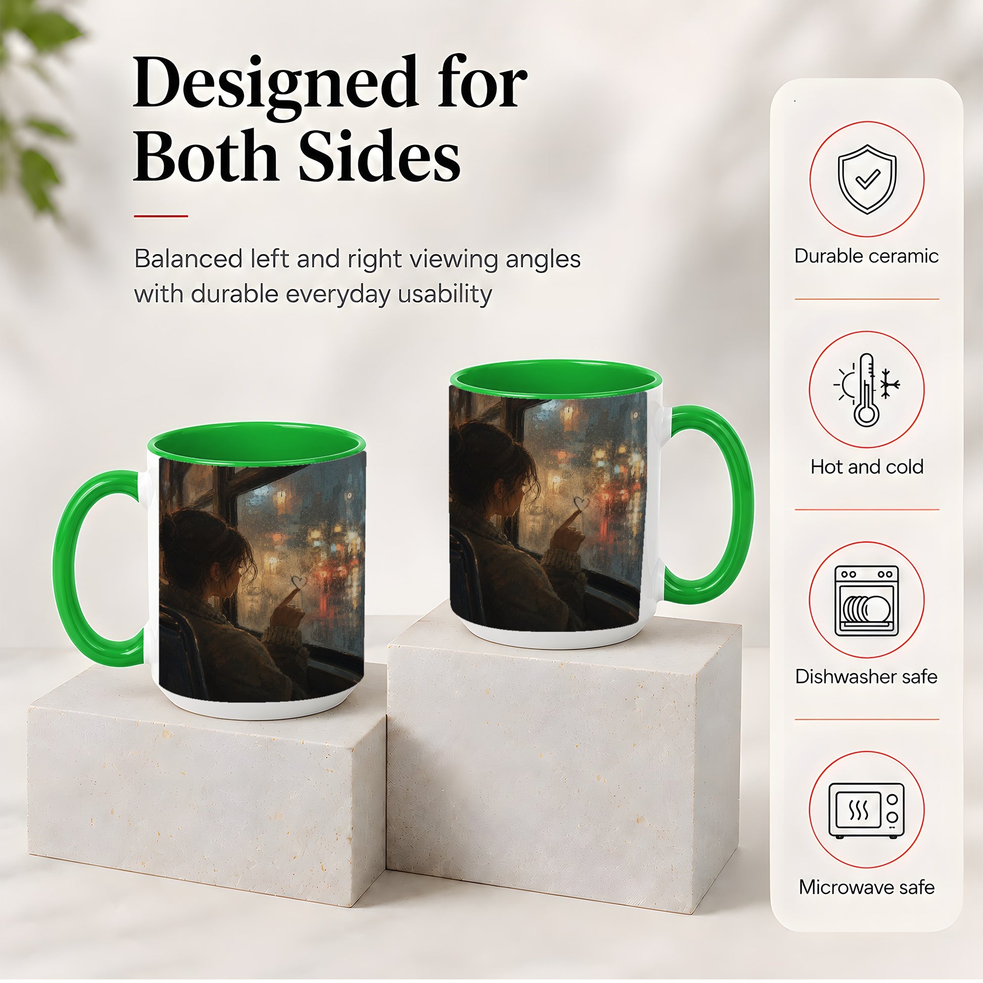 #pl[15oz|Green] Rainy Window Heart Ceramic Mug, Rainy Night City Art