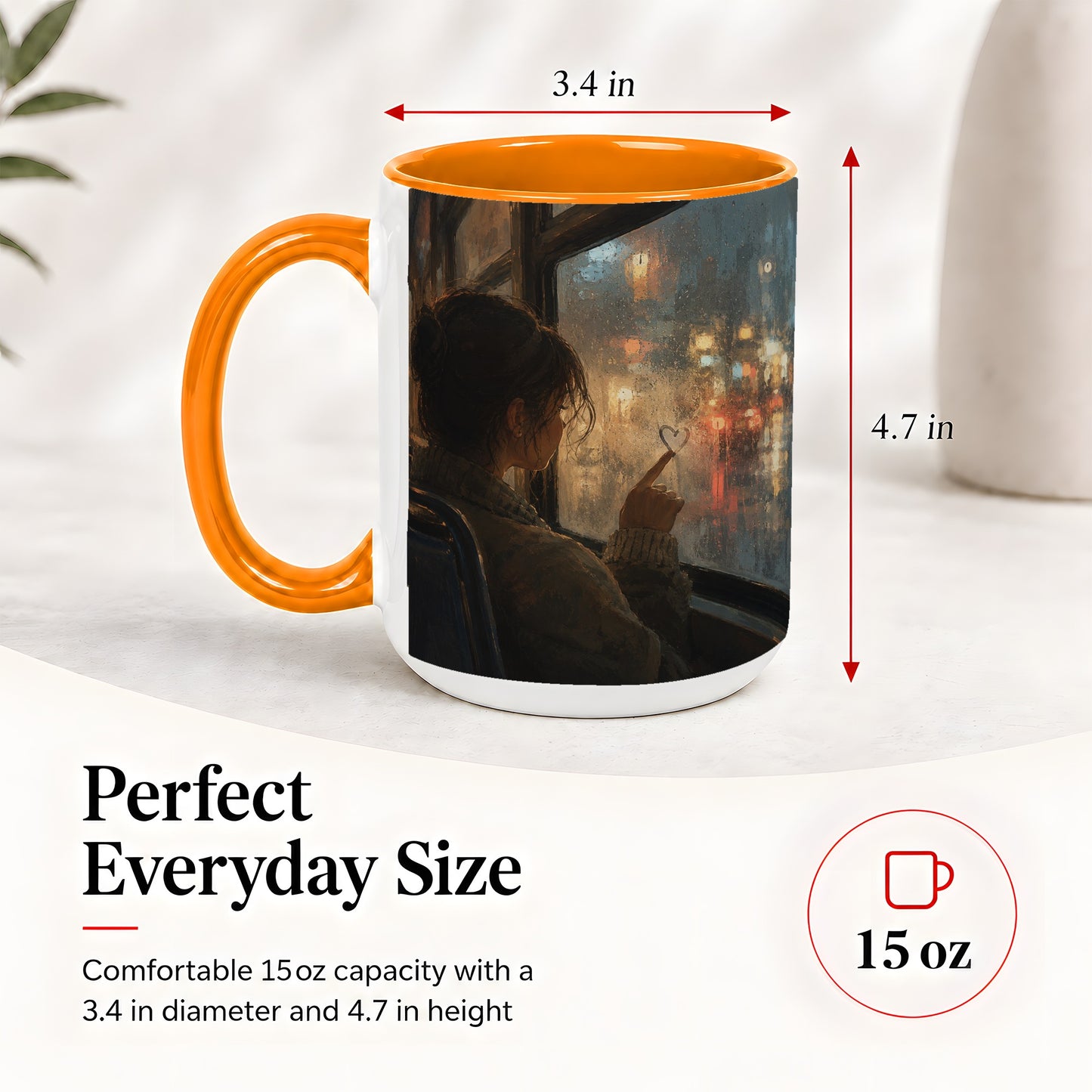 #pl[15oz|Orange] Rainy Window Heart Ceramic Mug, Rainy Night City Art