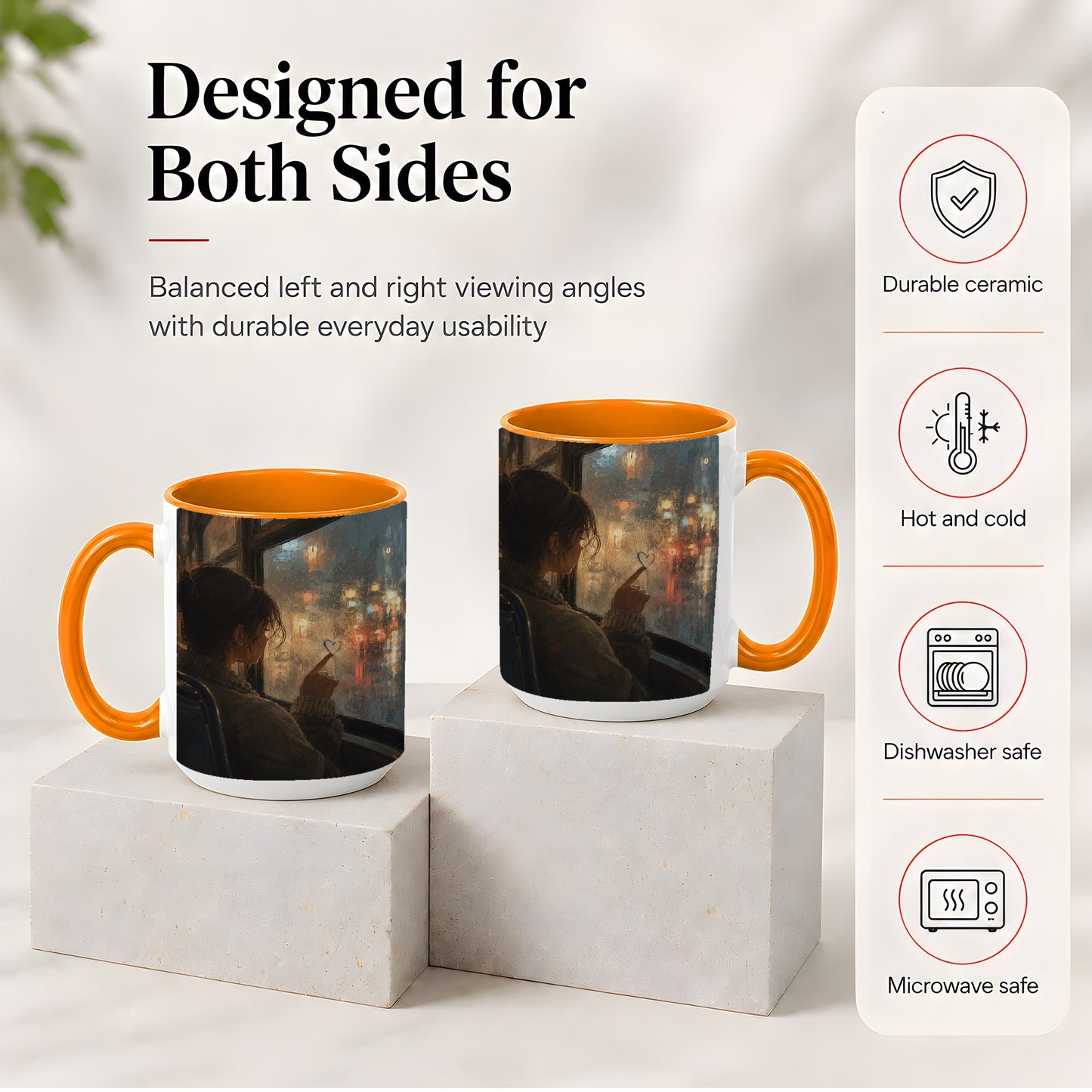#pl[15oz|Orange] Rainy Window Heart Ceramic Mug, Rainy Night City Art