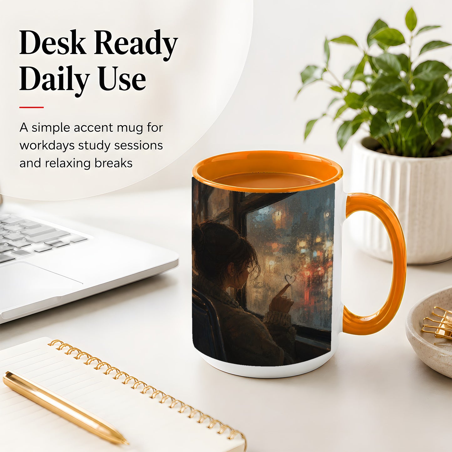 #pl[15oz|Orange] Rainy Window Heart Ceramic Mug, Rainy Night City Art