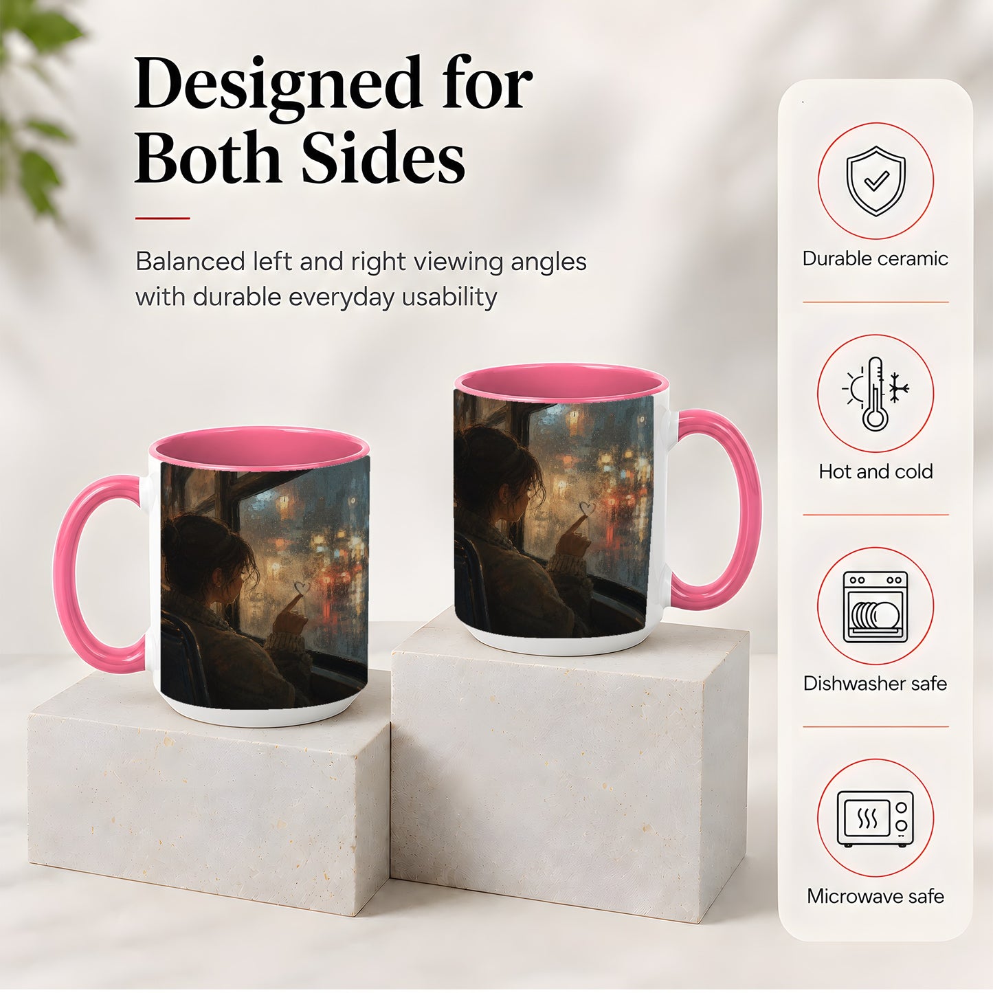 #pl[15oz|Pink] Rainy Window Heart Ceramic Mug, Rainy Night City Art