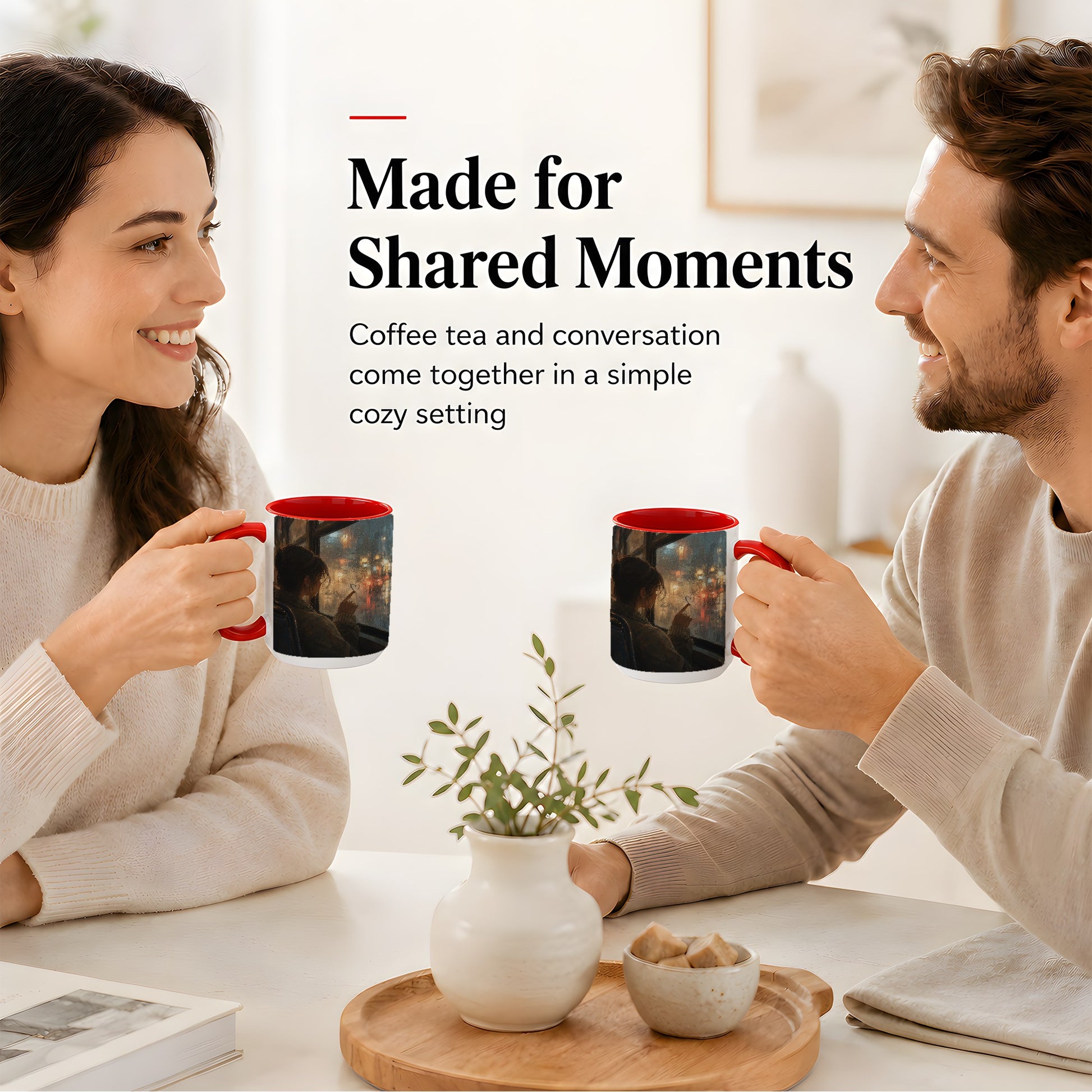 #pl[15oz|Pink] Rainy Window Heart Ceramic Mug, Rainy Night City Art