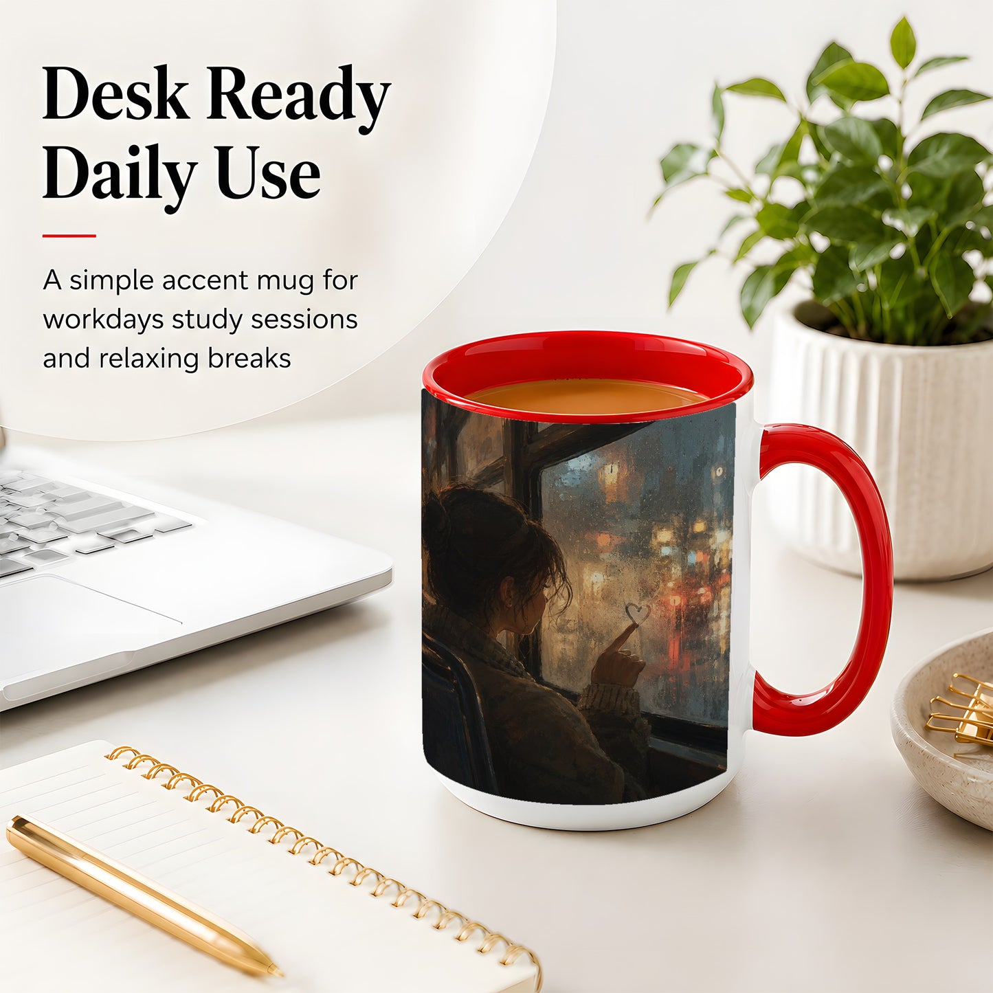 #pl[15oz|Red] Rainy Window Heart Ceramic Mug, Rainy Night City Art