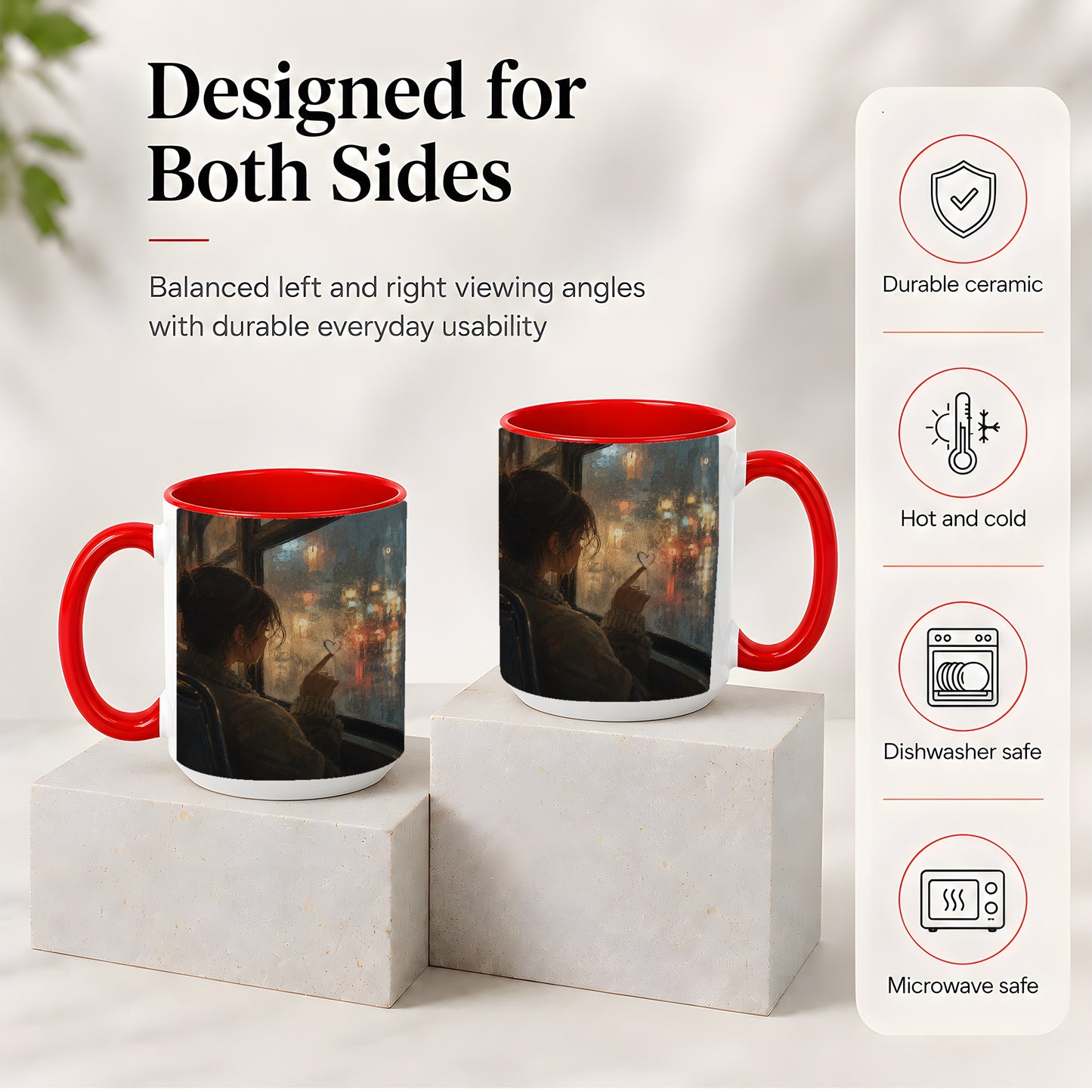 #pl[15oz|Red] Rainy Window Heart Ceramic Mug, Rainy Night City Art