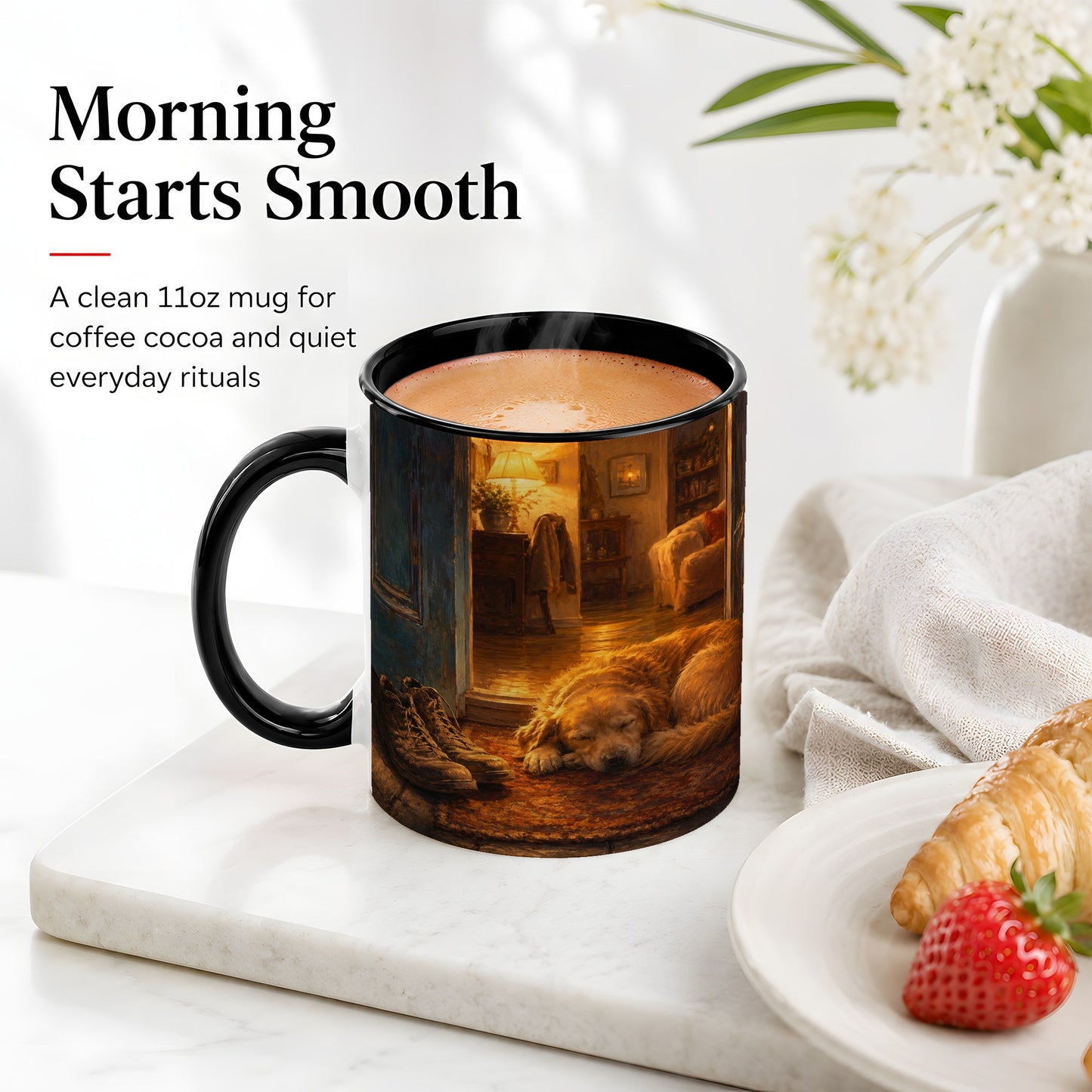 #pl[11oz|Black] Sleeping Dog Homecoming Ceramic Mug, Cozy Entryway Art