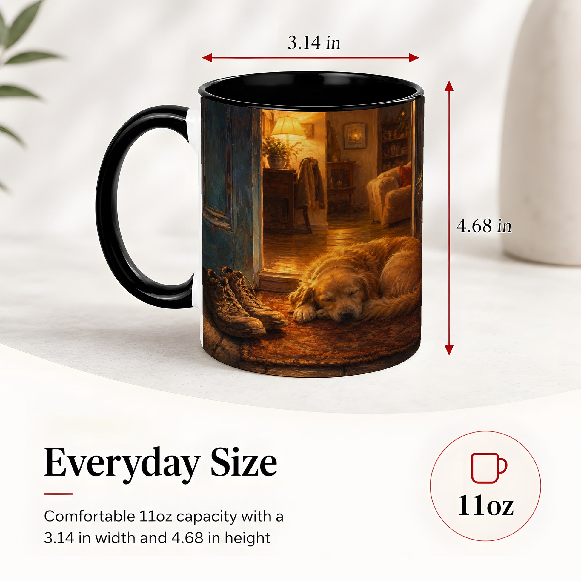 #pl[11oz|Black] Sleeping Dog Homecoming Ceramic Mug, Cozy Entryway Art