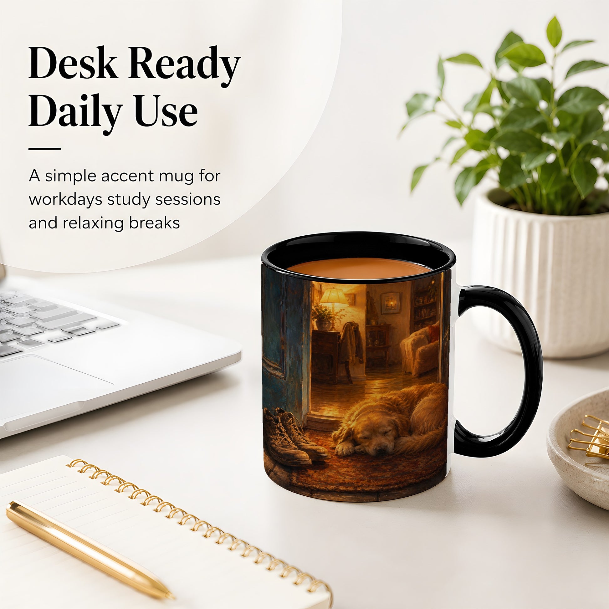 #pl[11oz|Black] Sleeping Dog Homecoming Ceramic Mug, Cozy Entryway Art