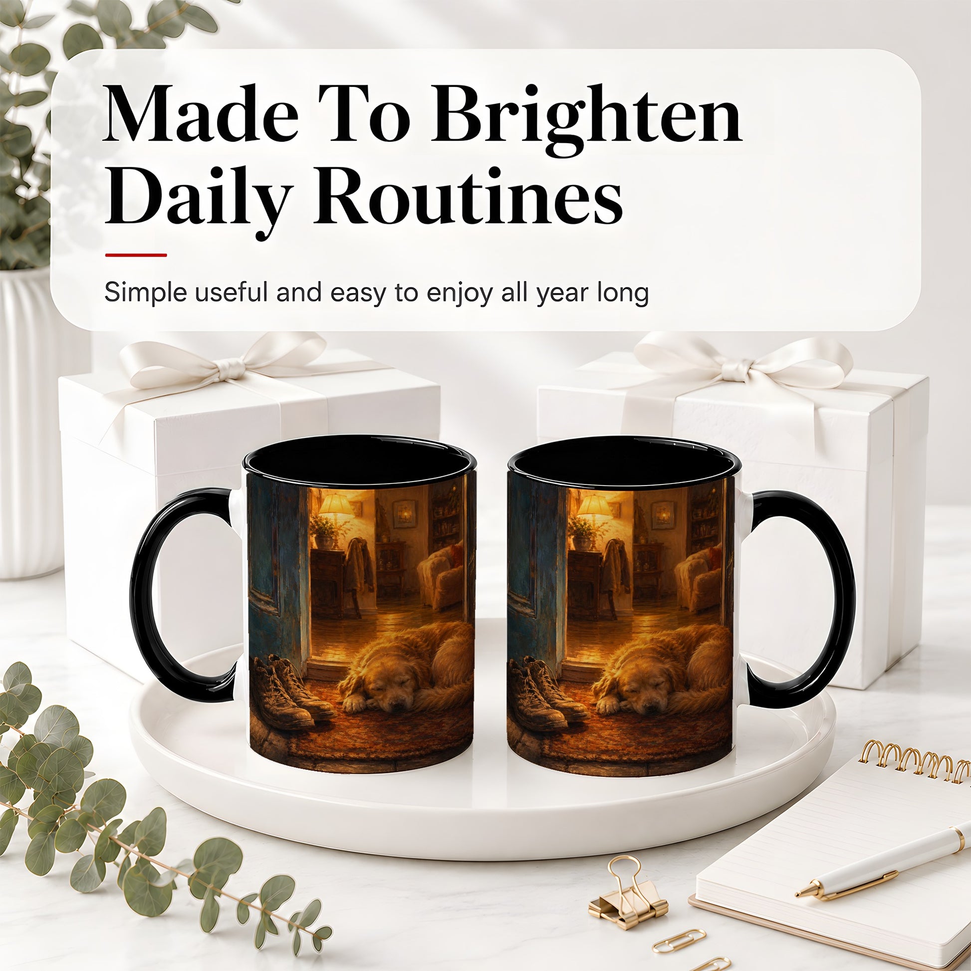 #pl[11oz|Black] Sleeping Dog Homecoming Ceramic Mug, Cozy Entryway Art