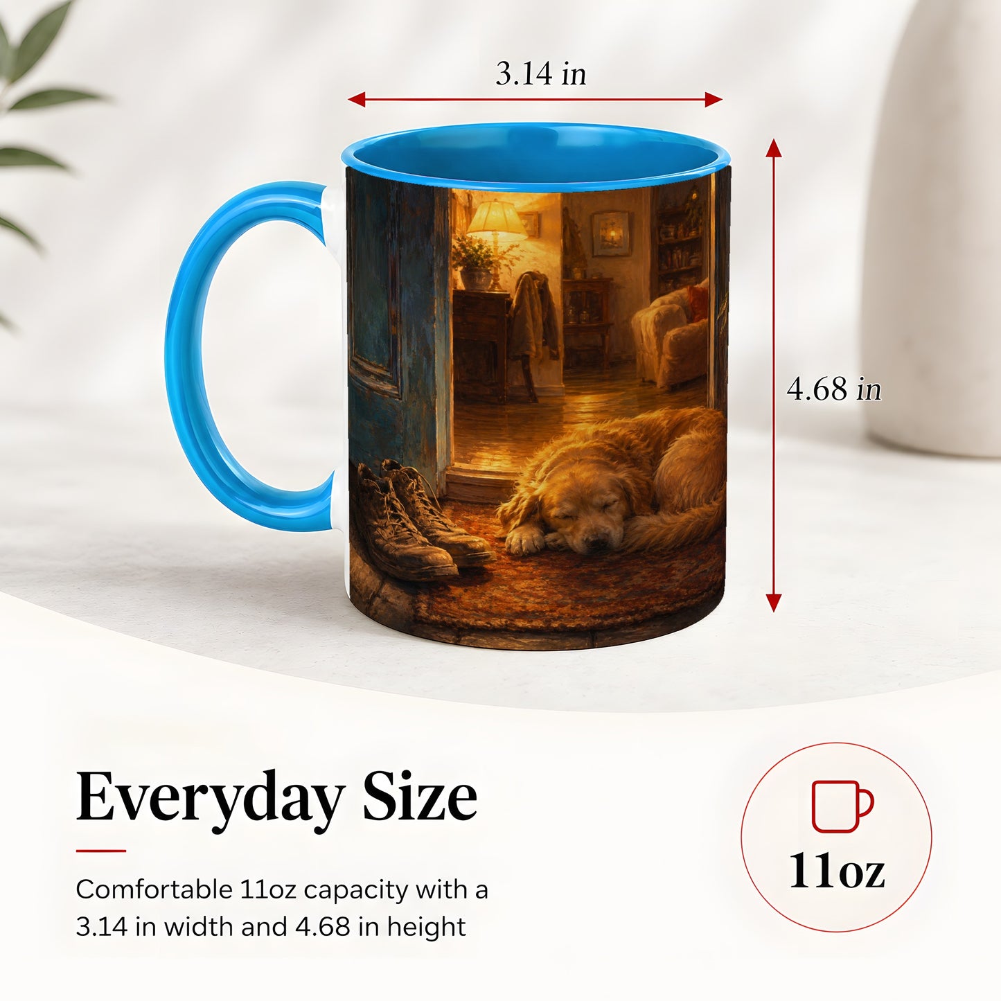 #pl[11oz|Blue] Sleeping Dog Homecoming Ceramic Mug, Cozy Entryway Art