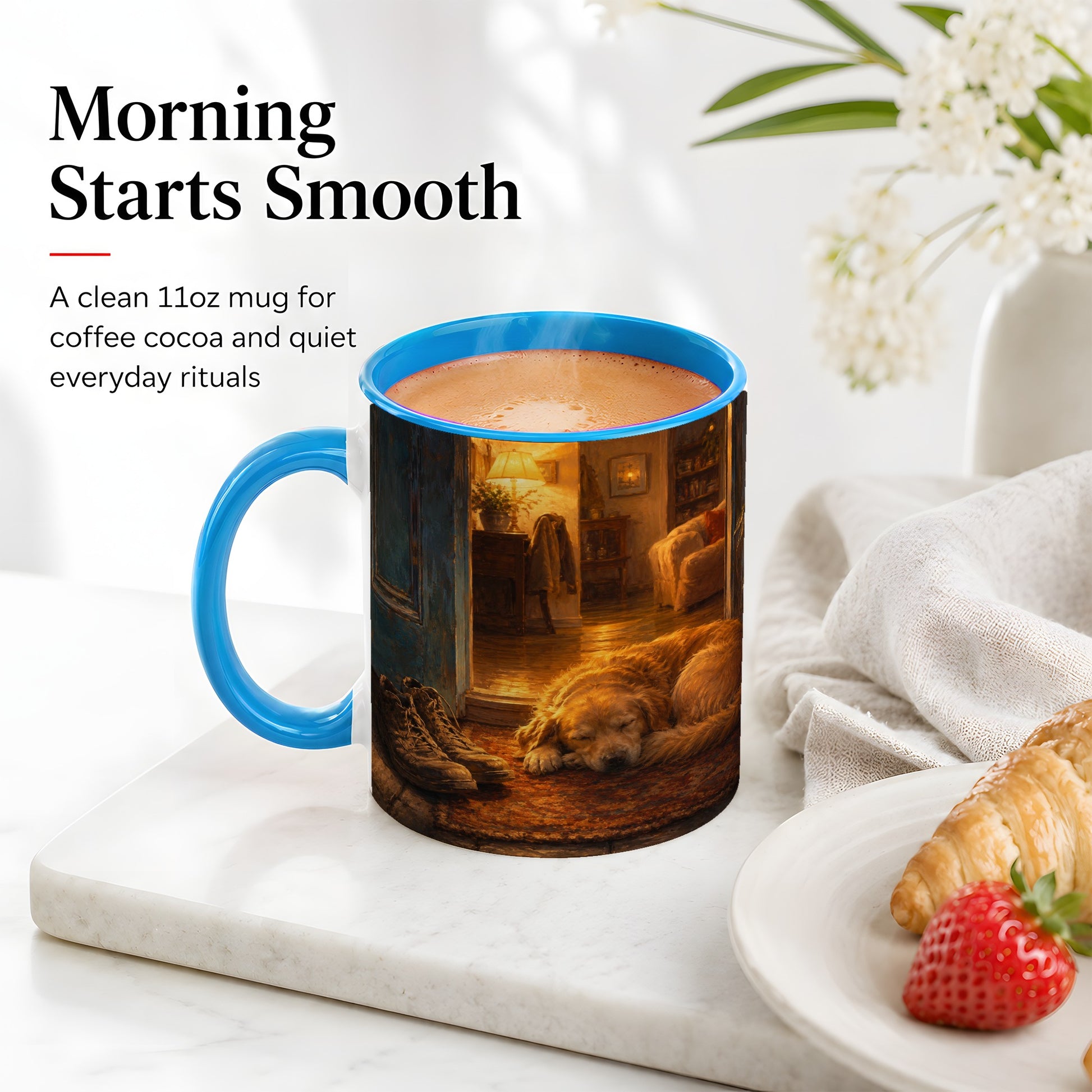 #pl[11oz|Blue] Sleeping Dog Homecoming Ceramic Mug, Cozy Entryway Art