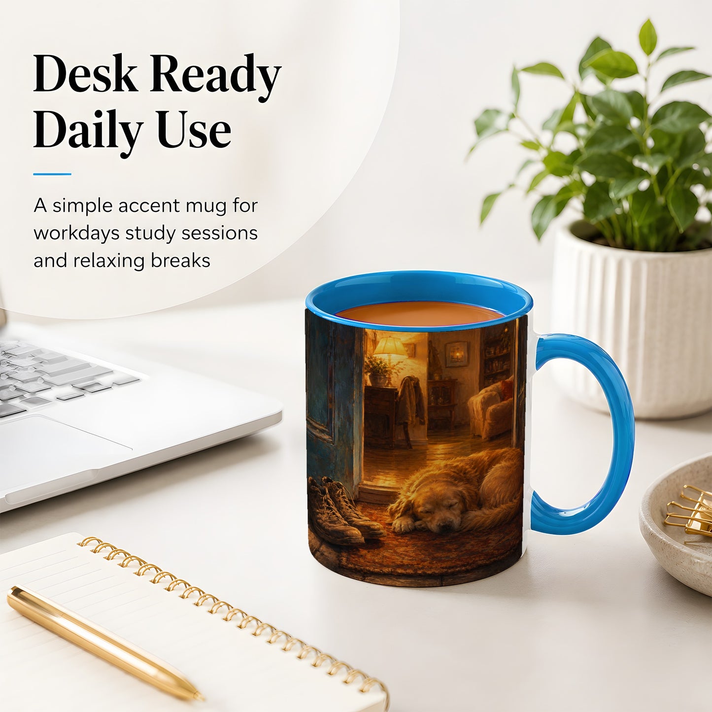#pl[11oz|Blue] Sleeping Dog Homecoming Ceramic Mug, Cozy Entryway Art