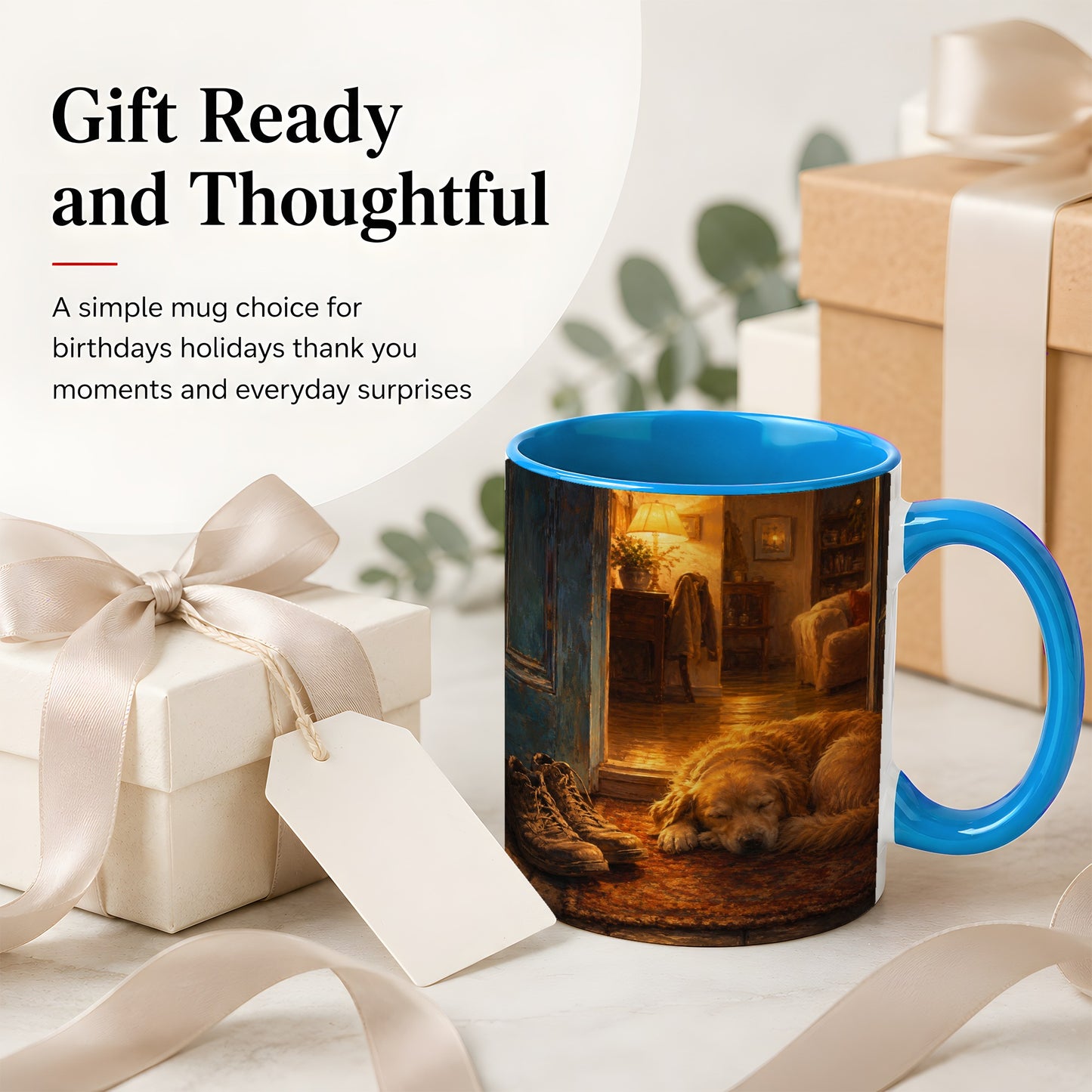 #pl[11oz|Blue] Sleeping Dog Homecoming Ceramic Mug, Cozy Entryway Art