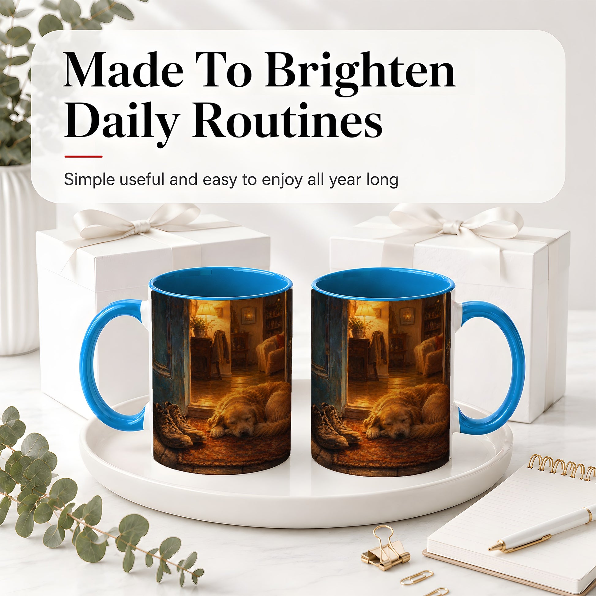 #pl[11oz|Blue] Sleeping Dog Homecoming Ceramic Mug, Cozy Entryway Art