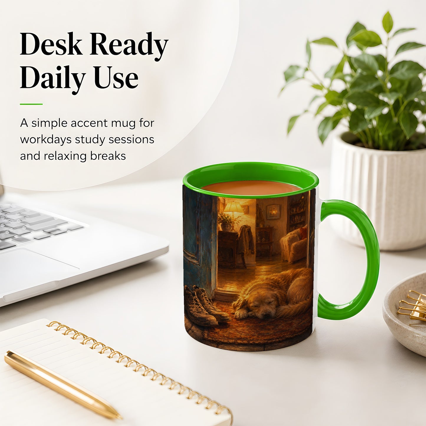 #pl[11oz|Green] Sleeping Dog Homecoming Ceramic Mug, Cozy Entryway Art