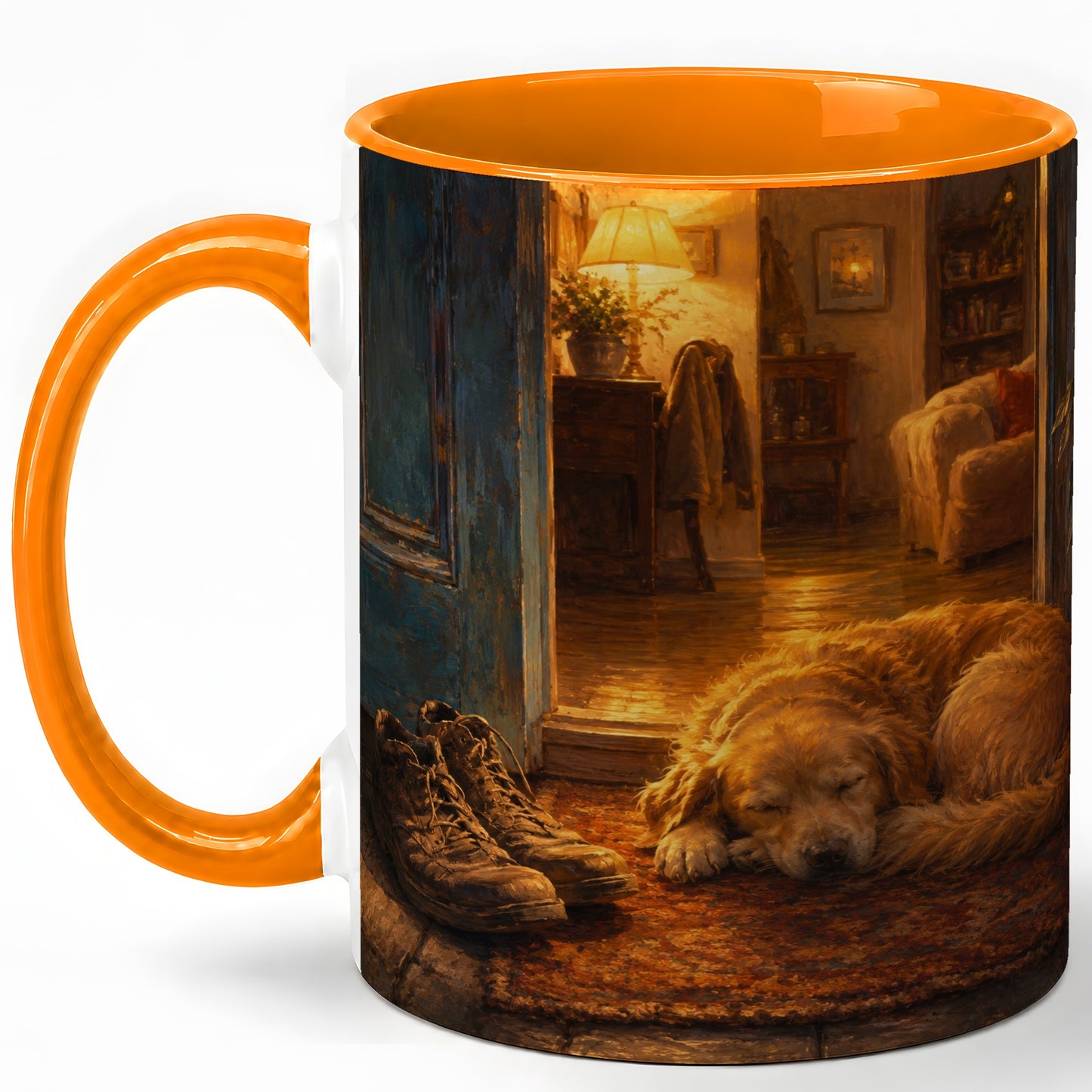 #pl[11oz|Orange] Sleeping Dog Homecoming Ceramic Mug, Cozy Entryway Art