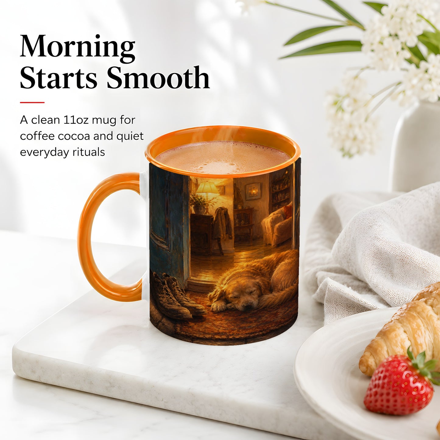 #pl[11oz|Orange] Sleeping Dog Homecoming Ceramic Mug, Cozy Entryway Art