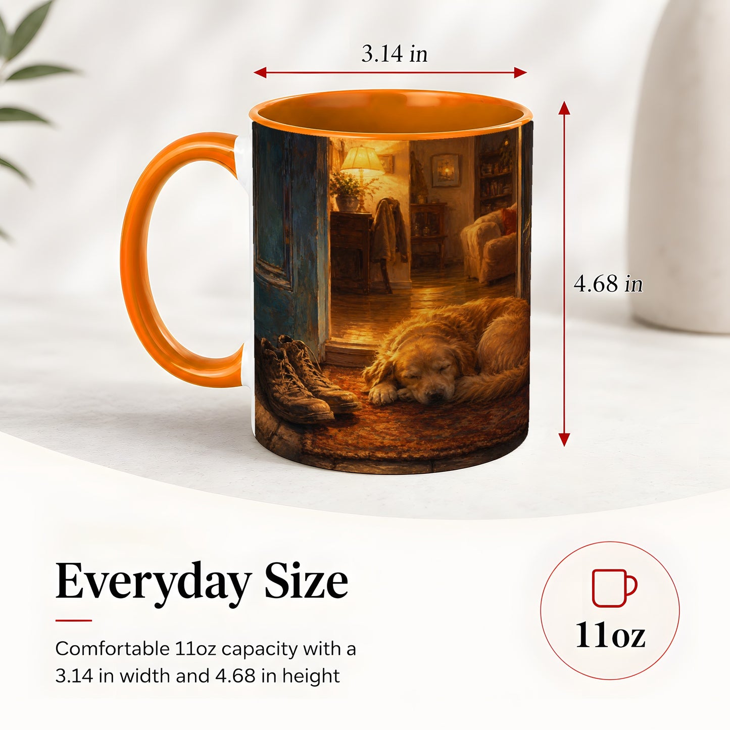 #pl[11oz|Orange] Sleeping Dog Homecoming Ceramic Mug, Cozy Entryway Art