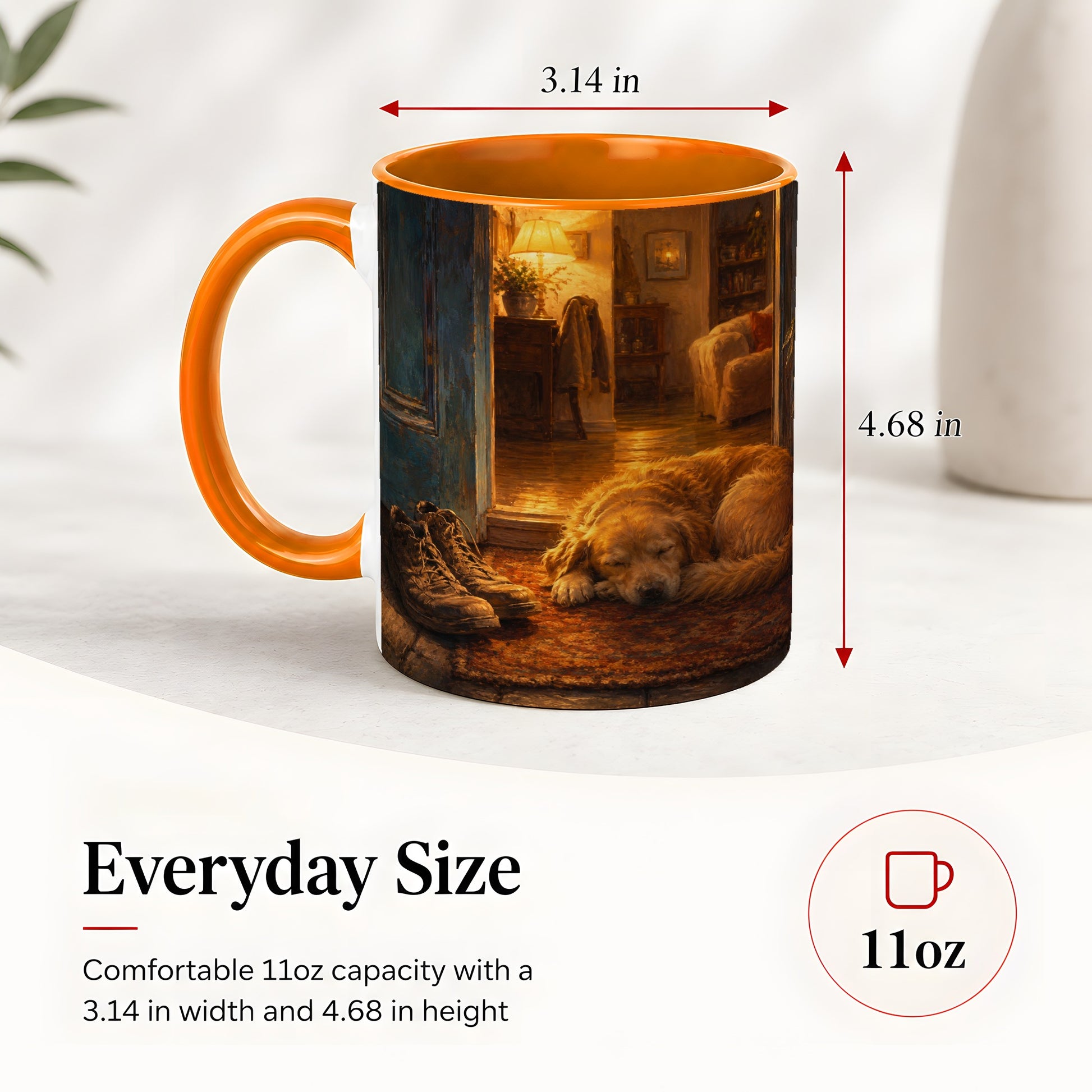 #pl[11oz|Orange] Sleeping Dog Homecoming Ceramic Mug, Cozy Entryway Art